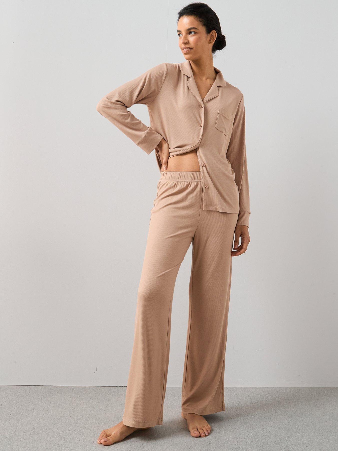 Image 1 of 5 of The Very Collection Rib Soft Touch Revere Pyjama Set - Beige