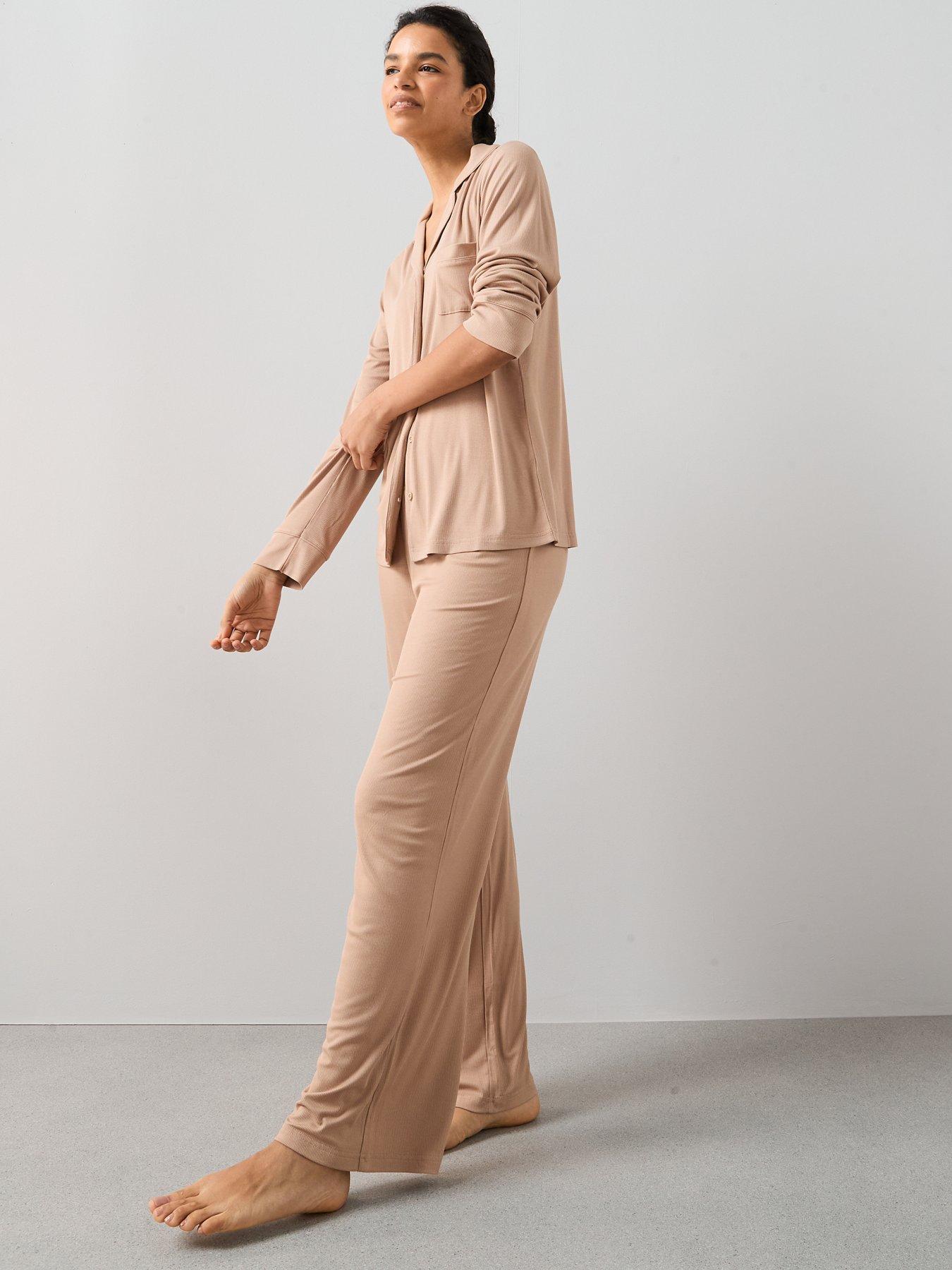 Image 3 of 5 of The Very Collection Rib Soft Touch Revere Pyjama Set - Beige