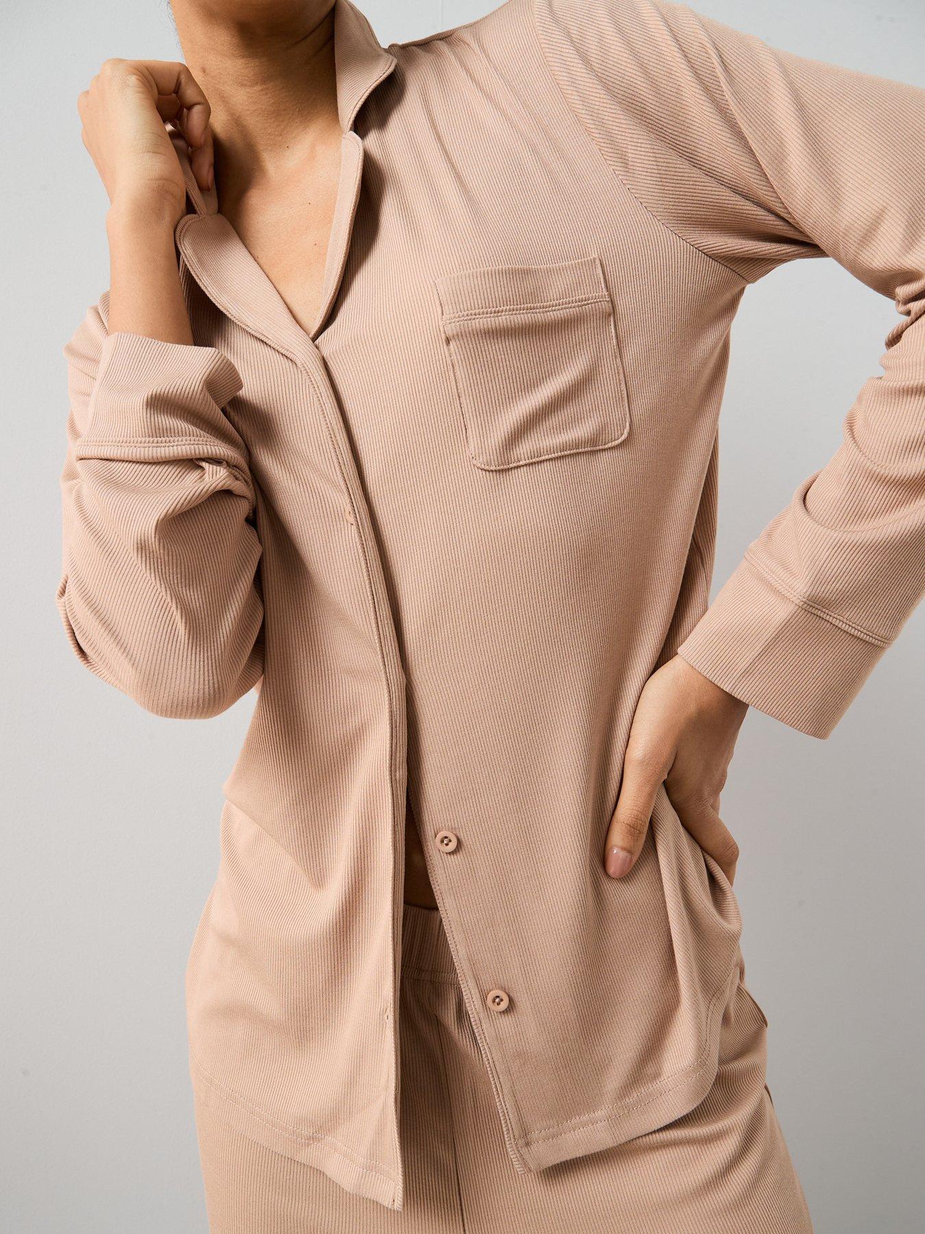 Image 4 of 5 of The Very Collection Rib Soft Touch Revere Pyjama Set - Beige
