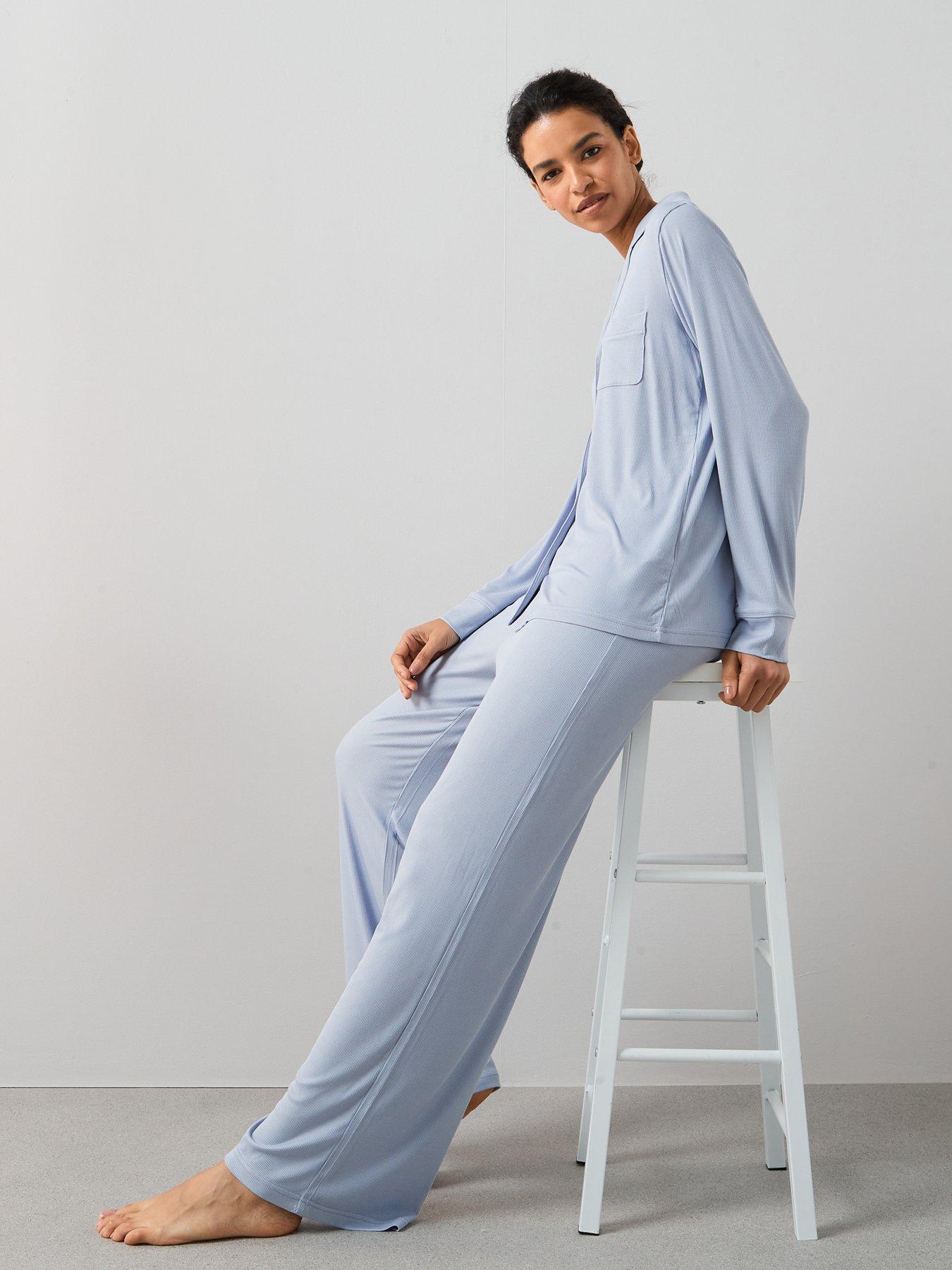 Image 1 of 5 of The Very Collection Ribbed Soft Touch Revere Pyjama Set - Blue