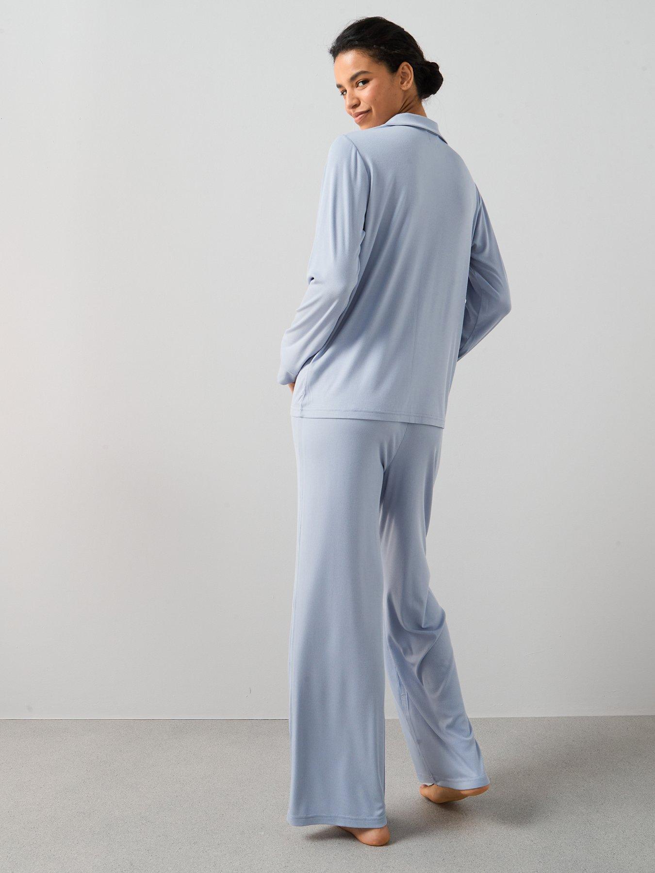 Image 2 of 5 of The Very Collection Ribbed Soft Touch Revere Pyjama Set - Blue