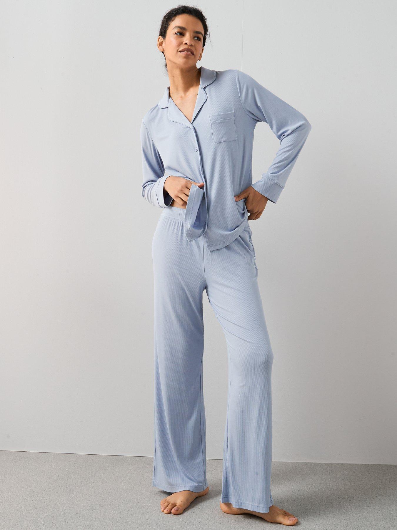 Image 3 of 5 of The Very Collection Ribbed Soft Touch Revere Pyjama Set - Blue