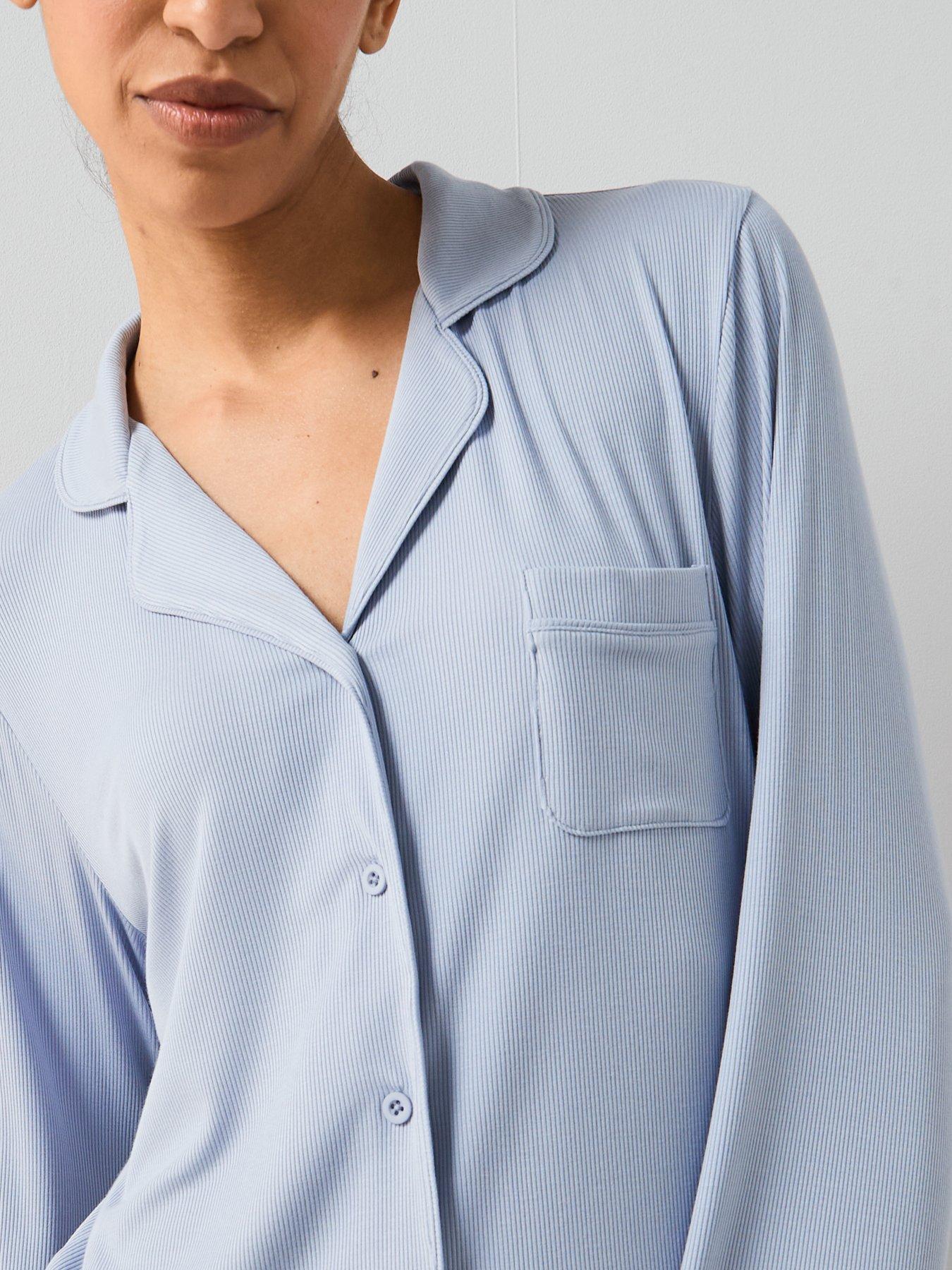 Image 4 of 5 of The Very Collection Ribbed Soft Touch Revere Pyjama Set - Blue