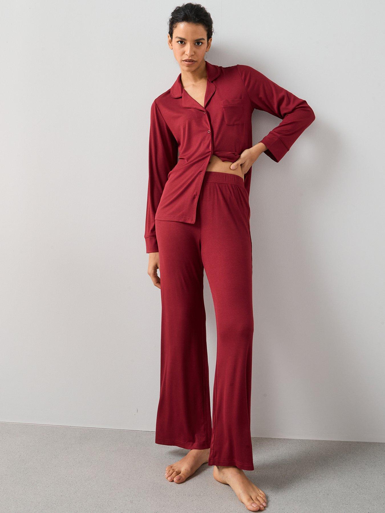 The Very Collection Ribbed Soft Touch Revere Pyjama Set - Red