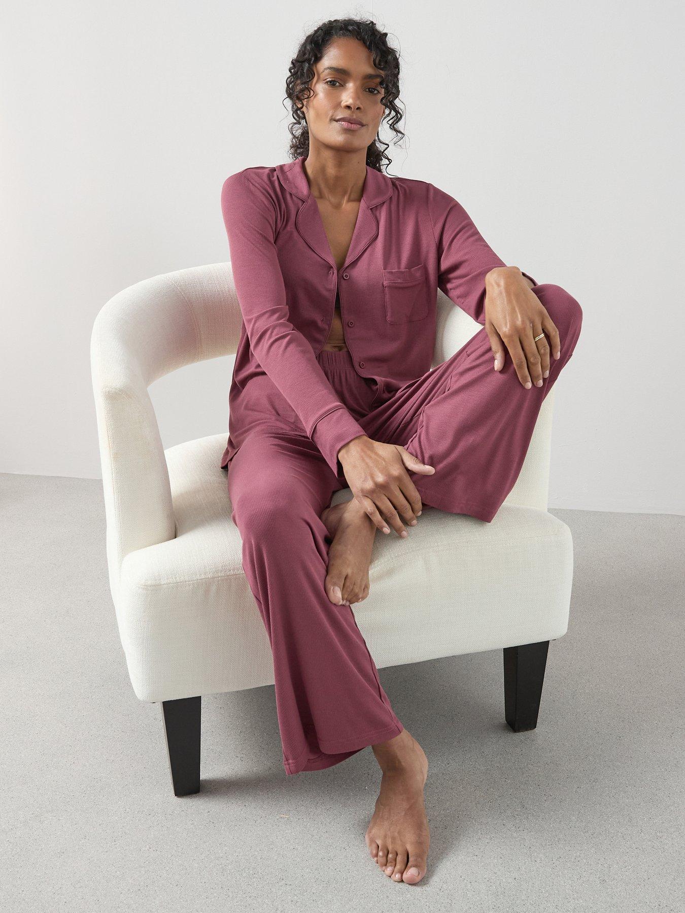 Image 1 of 6 of The Very Collection Rib Soft Touch Revere Pyjama Set - Purple