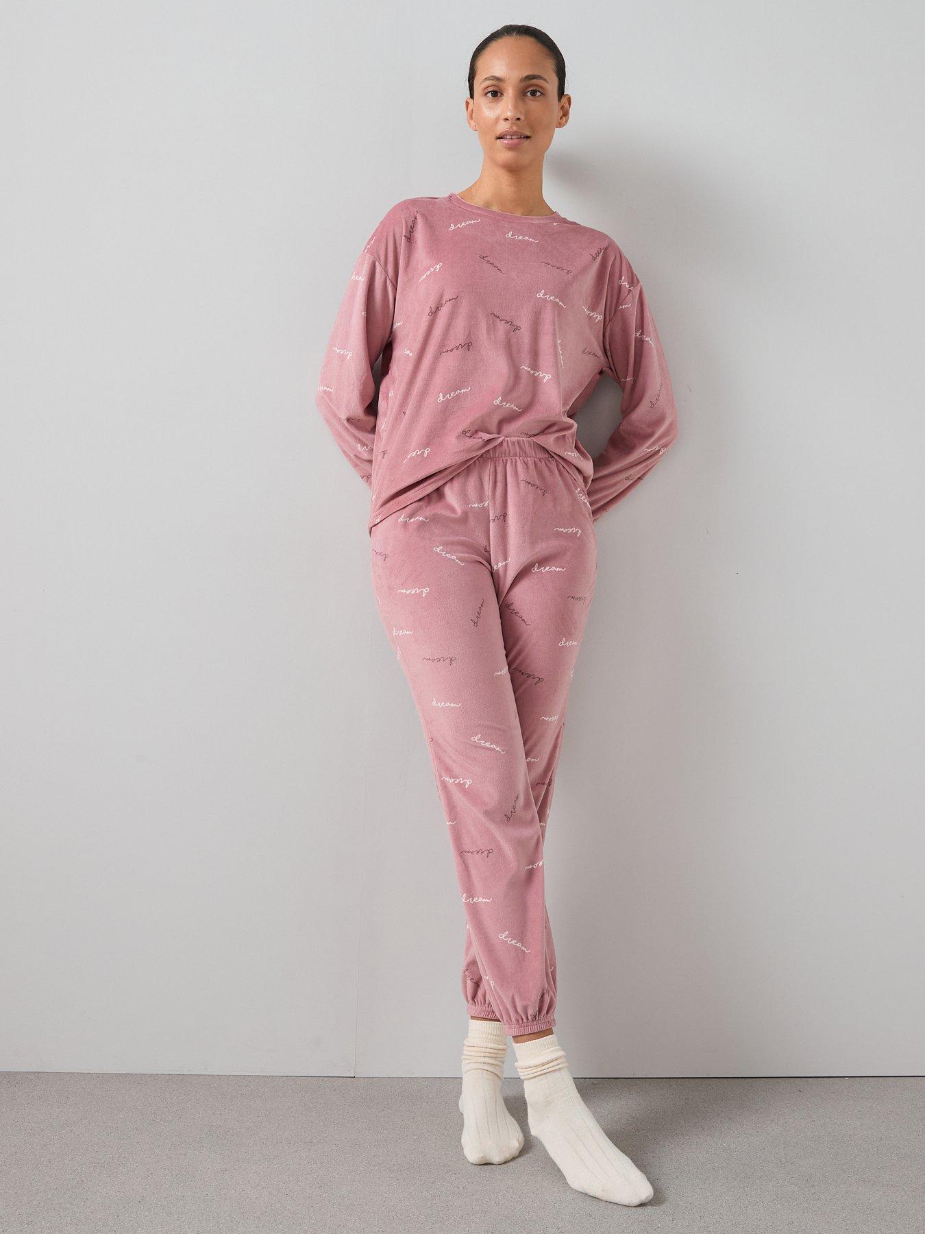 Image 1 of 6 of The Very Collection Fleece Love Top And Jogger Loungewear Set - Pink
