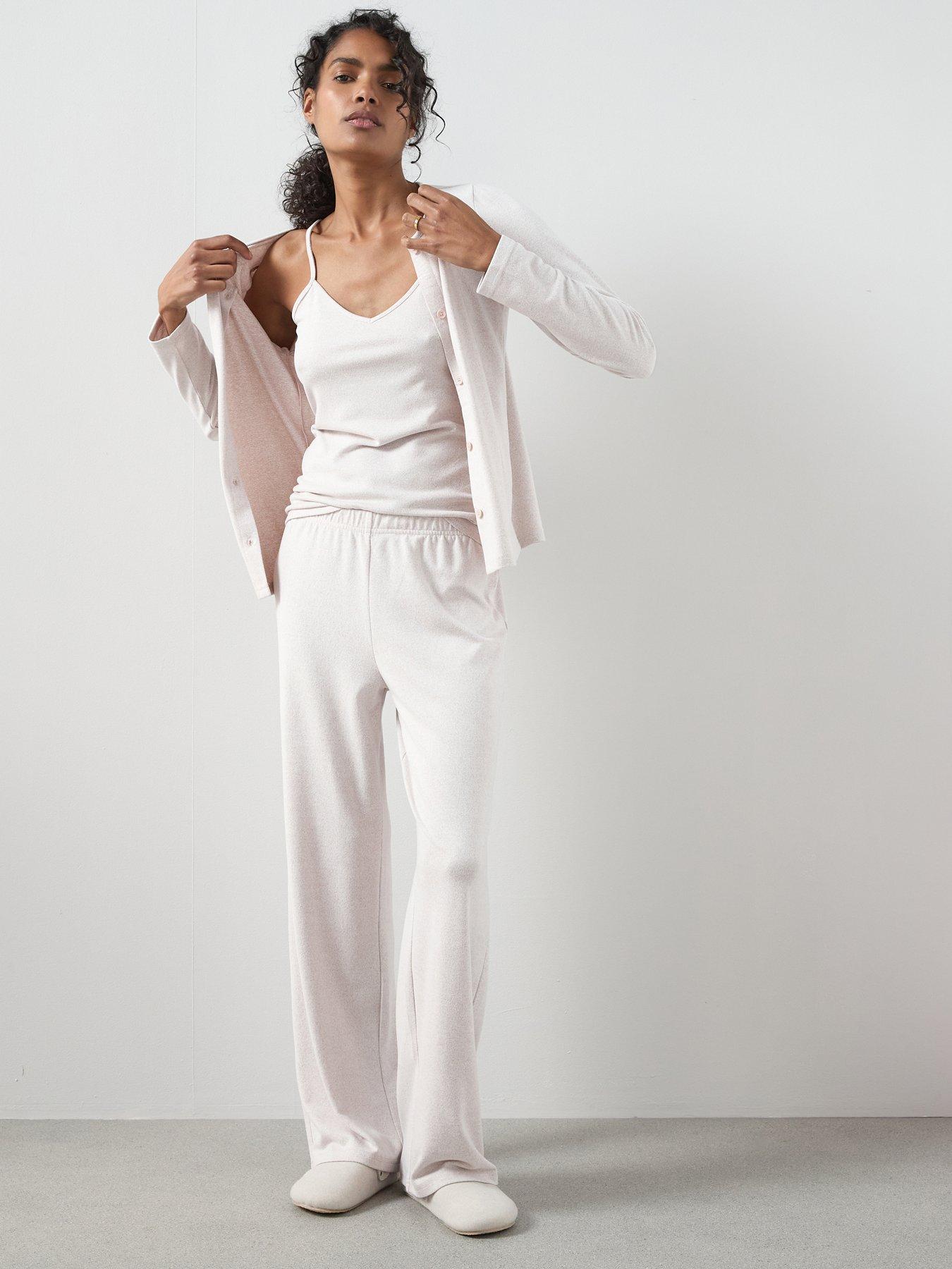 Image 1 of 6 of The Very Collection 3 Piece Vest, Cardigan And Wide Leg Loungewear Set - Cream