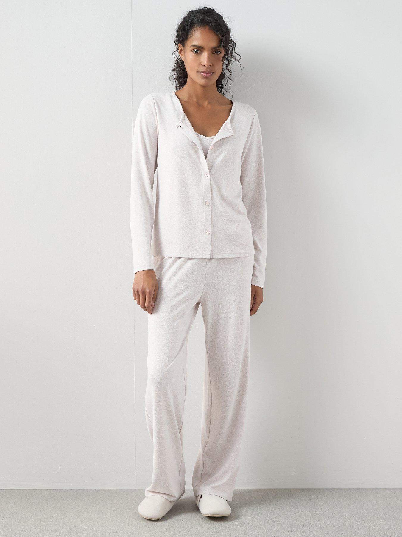 Image 3 of 6 of The Very Collection 3 Piece Vest, Cardigan And Wide Leg Loungewear Set - Cream