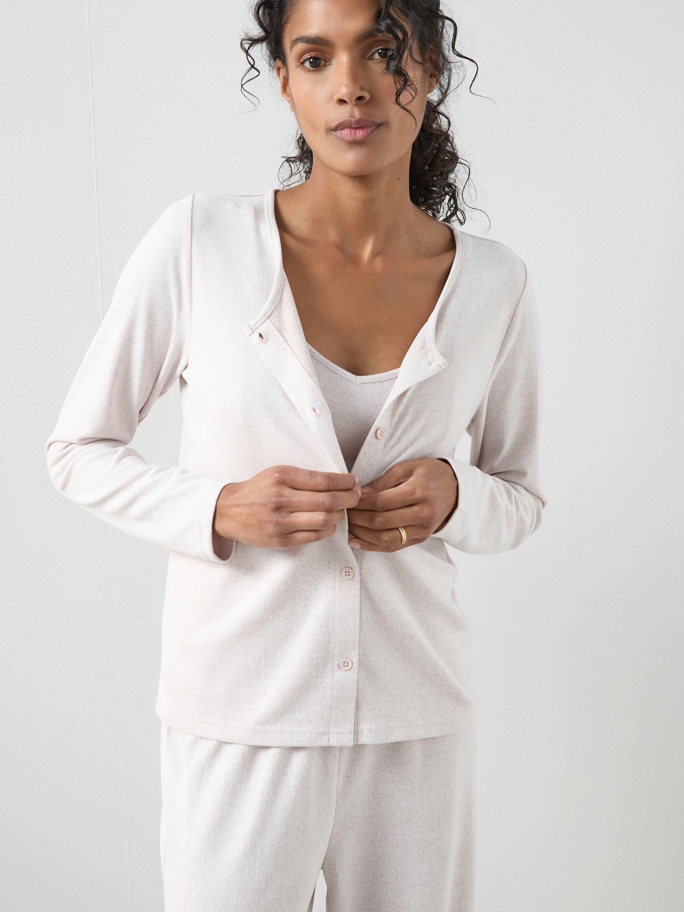 Image 4 of 6 of The Very Collection 3 Piece Vest, Cardigan And Wide Leg Loungewear Set - Cream