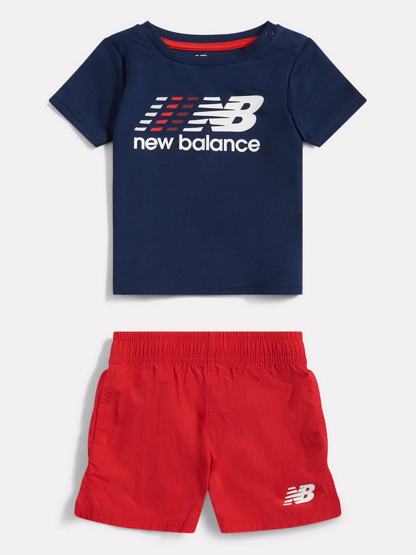 New Balance Kids Boys Contrast Athletic Tee  &  Nylon Short Set - Red/Navy