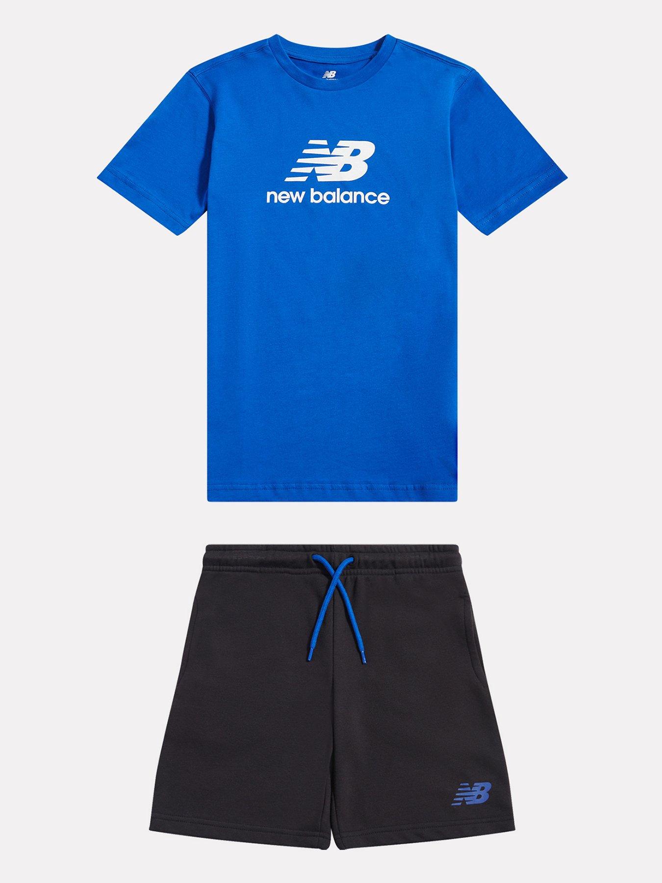 New Balance Junior Boys Stacked Logo Tee  &  French Terry Short Set - Black / Blue