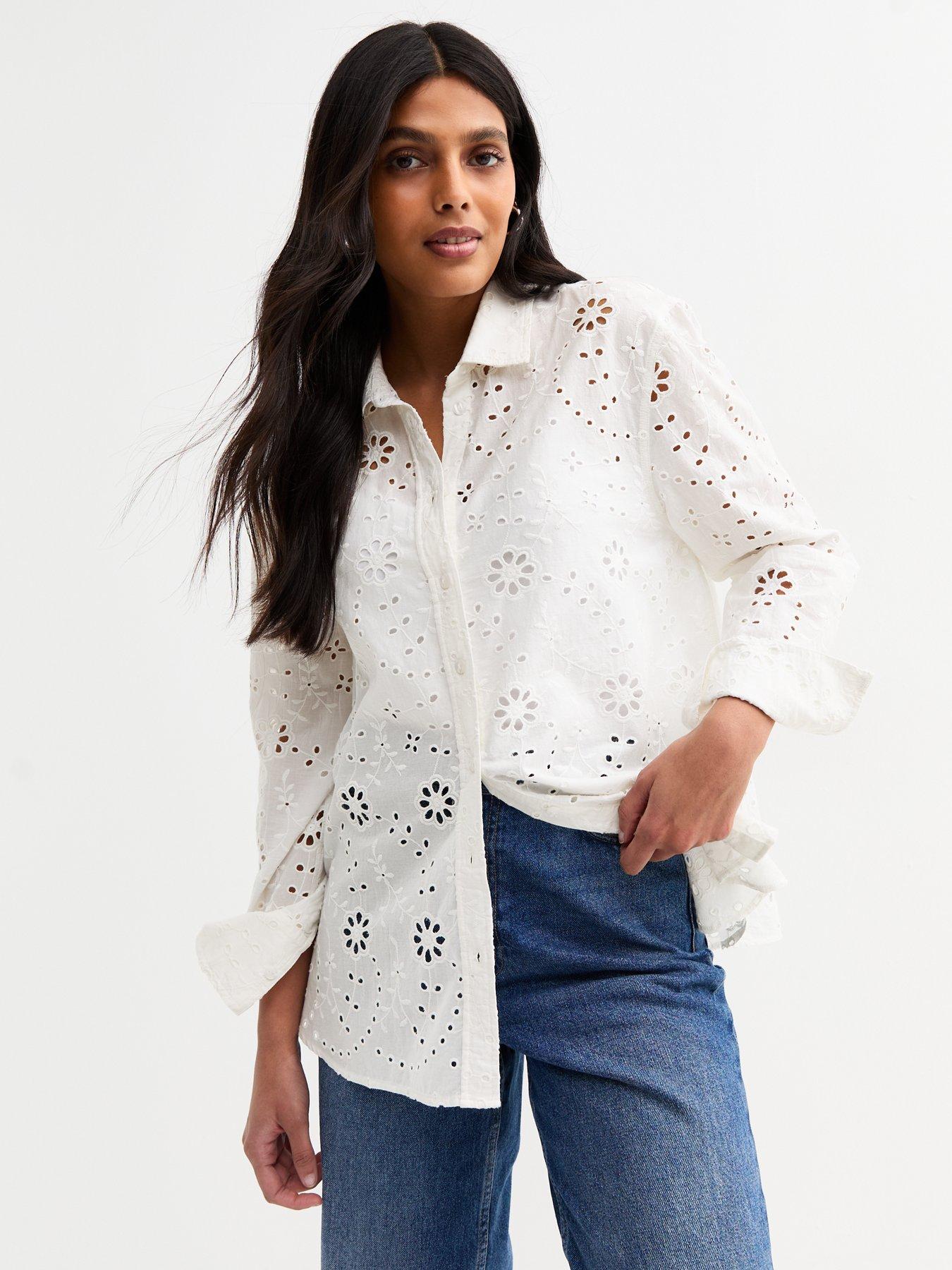 undefined Daisy Broderie Long Sleeve Shirt - White