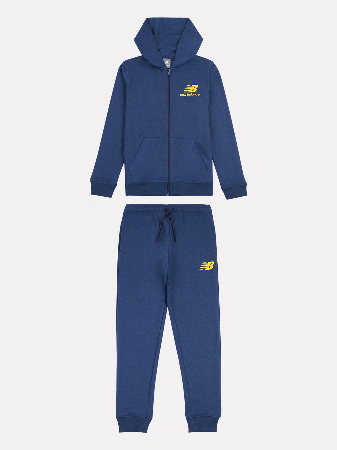 New Balance Junior Boys French Terry Stacked Logo Zip Thru Hoodie  &  Jogger Set - Navy
