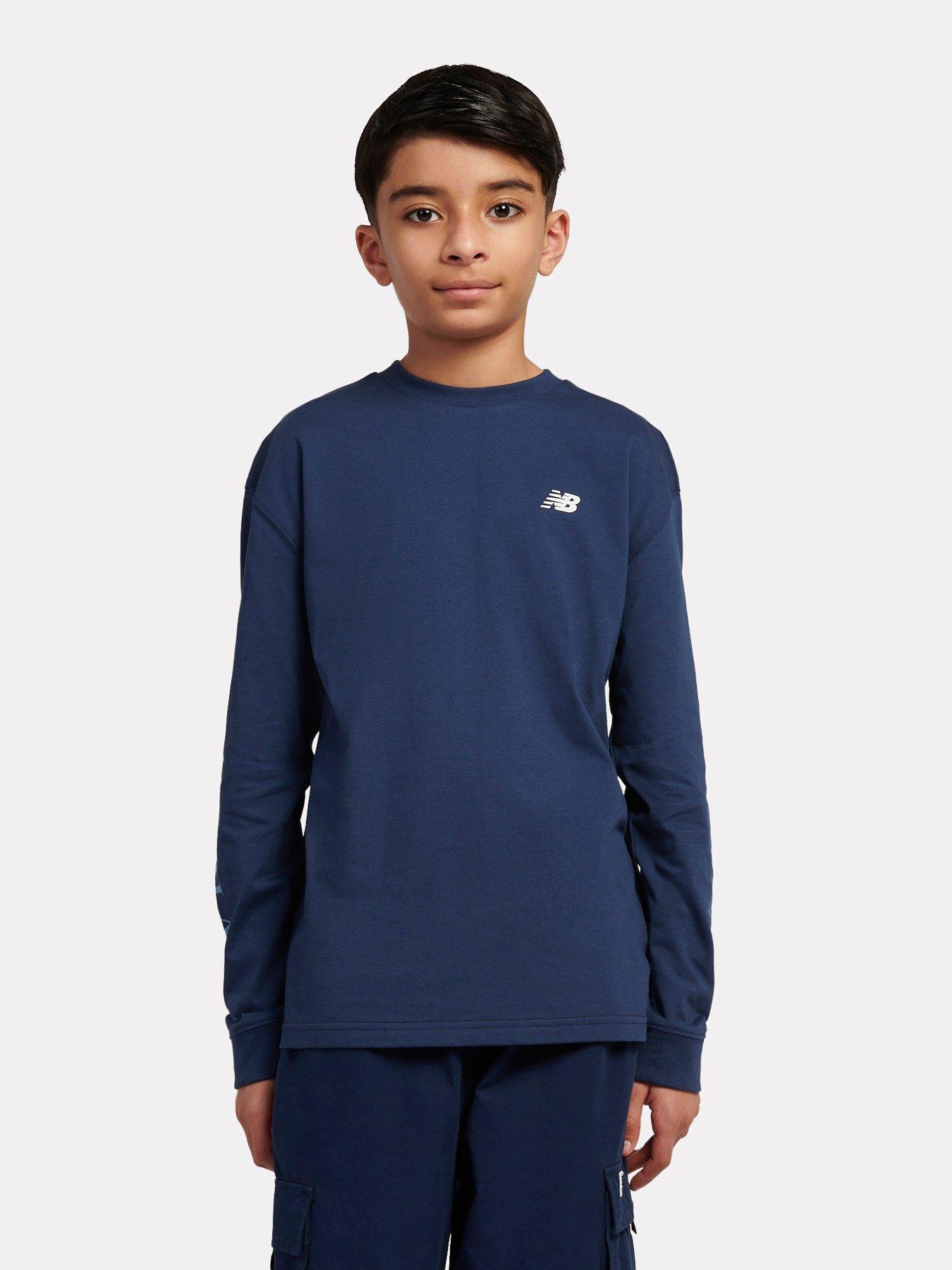 New Balance Junior Boys Athletics Inc Graphic Long Sleeve T-Shirt - Navy