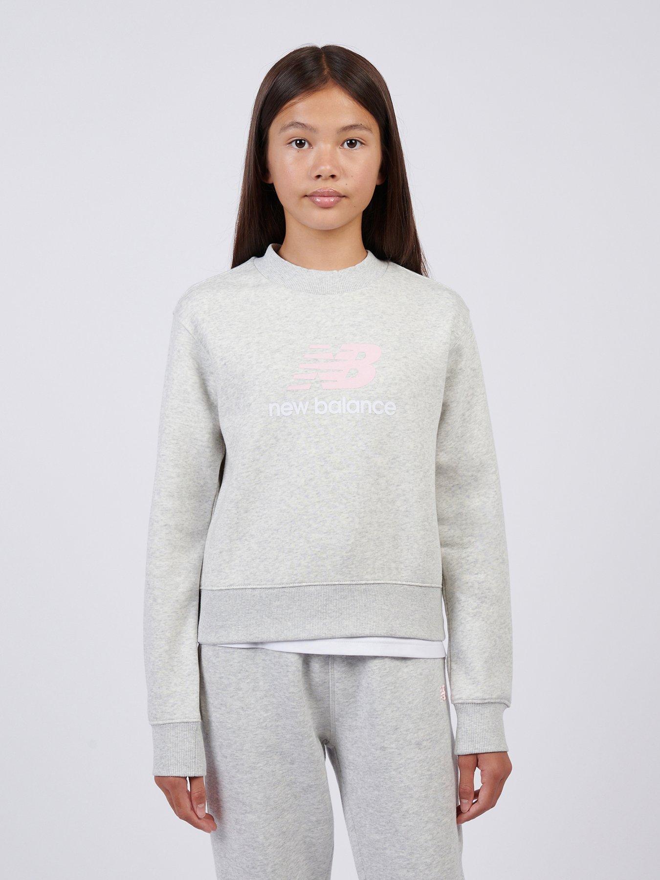New Balance Junior Girls Stacked Logo Crew - Grey