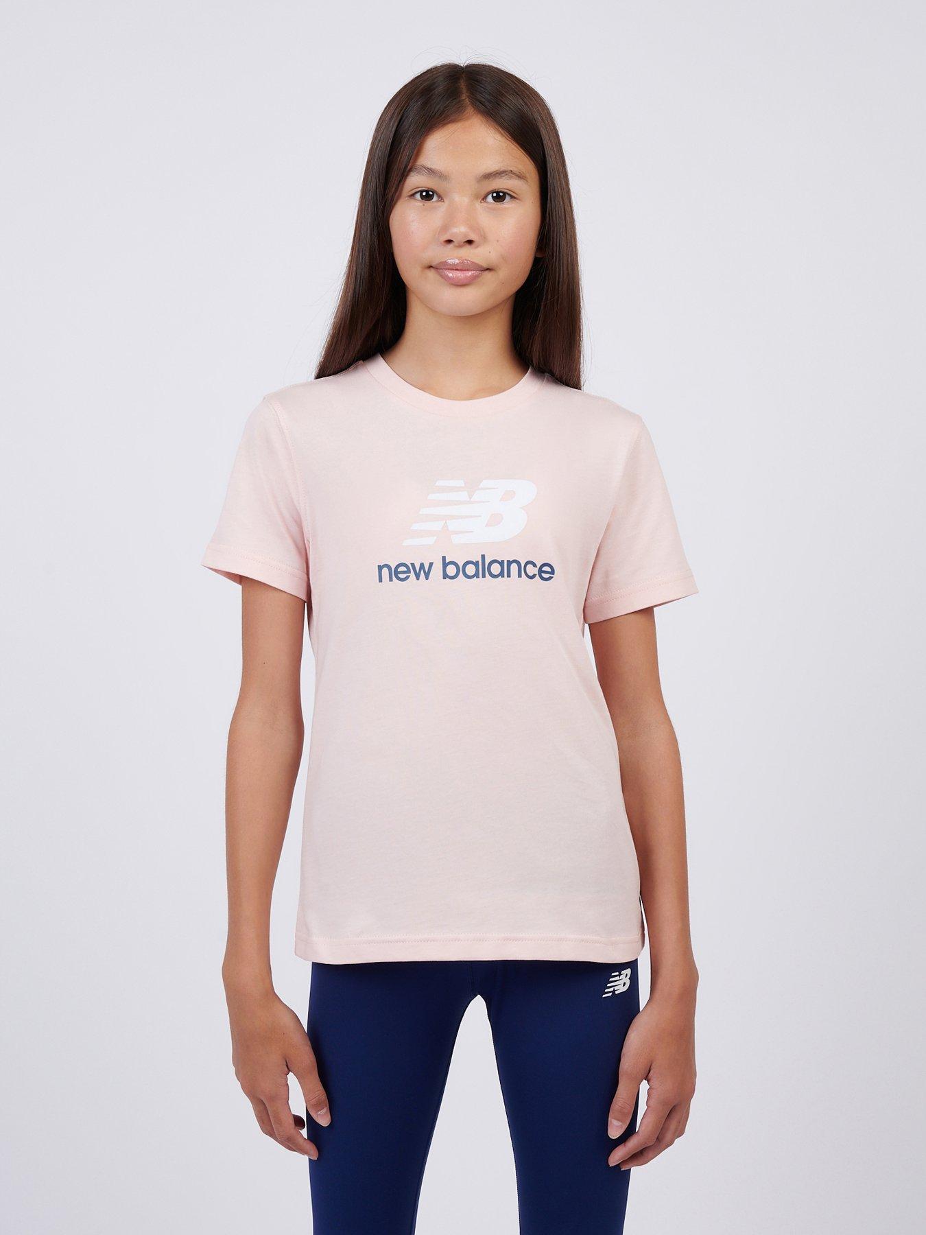 New Balance Junior Girls Stacked Logo T-Shirt - Pink