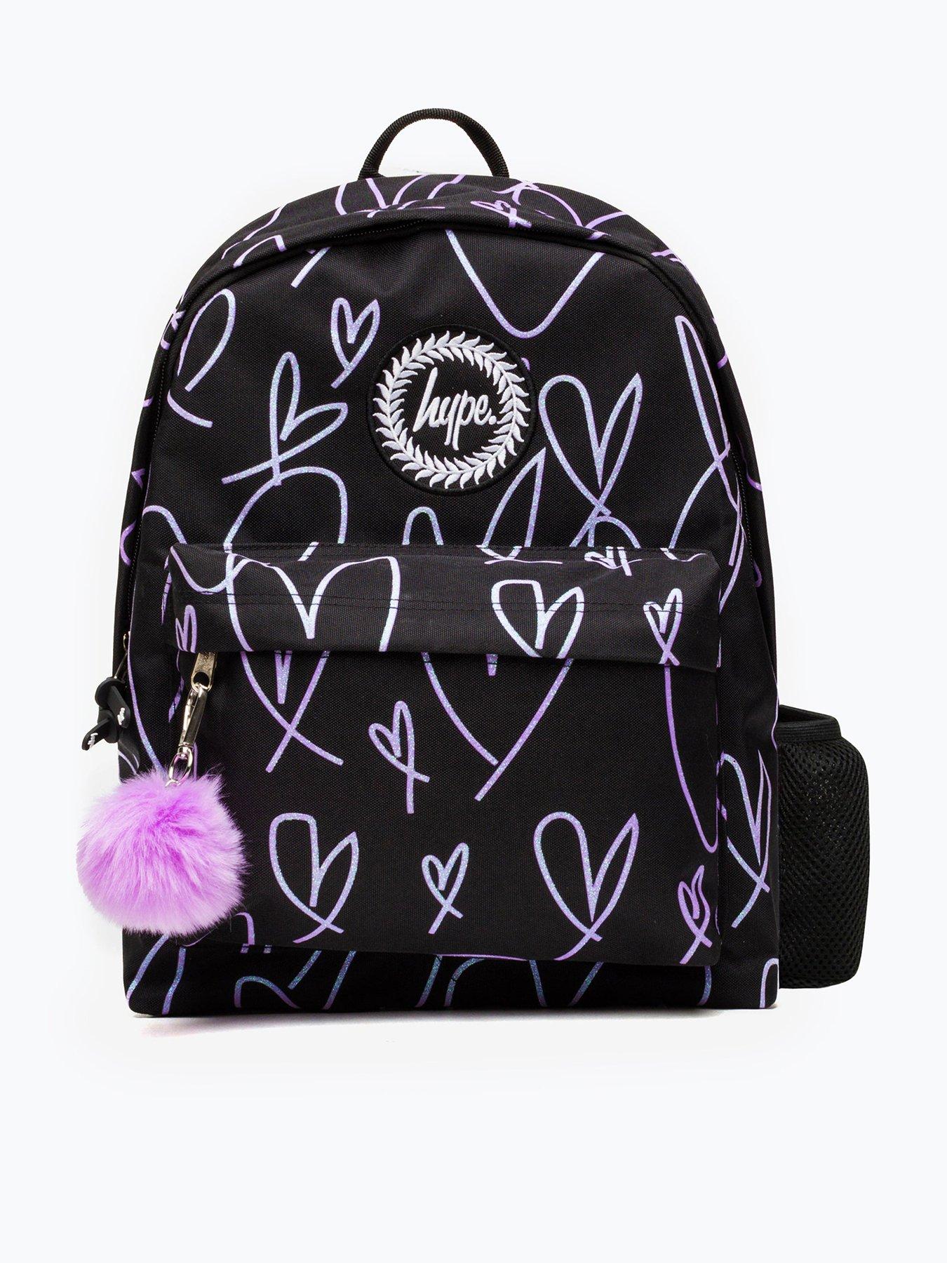 undefined Kids Glitter Scribble Hearts Backpack - Black