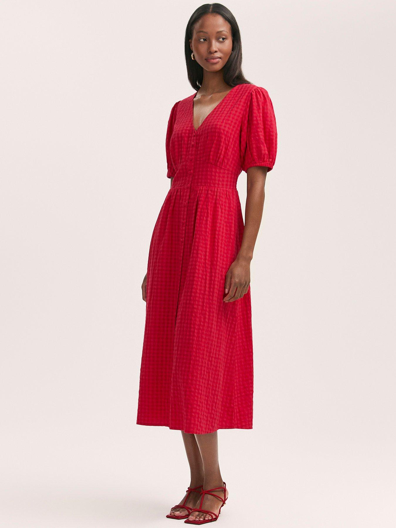 undefined Addison Smock Midi Dress - Red