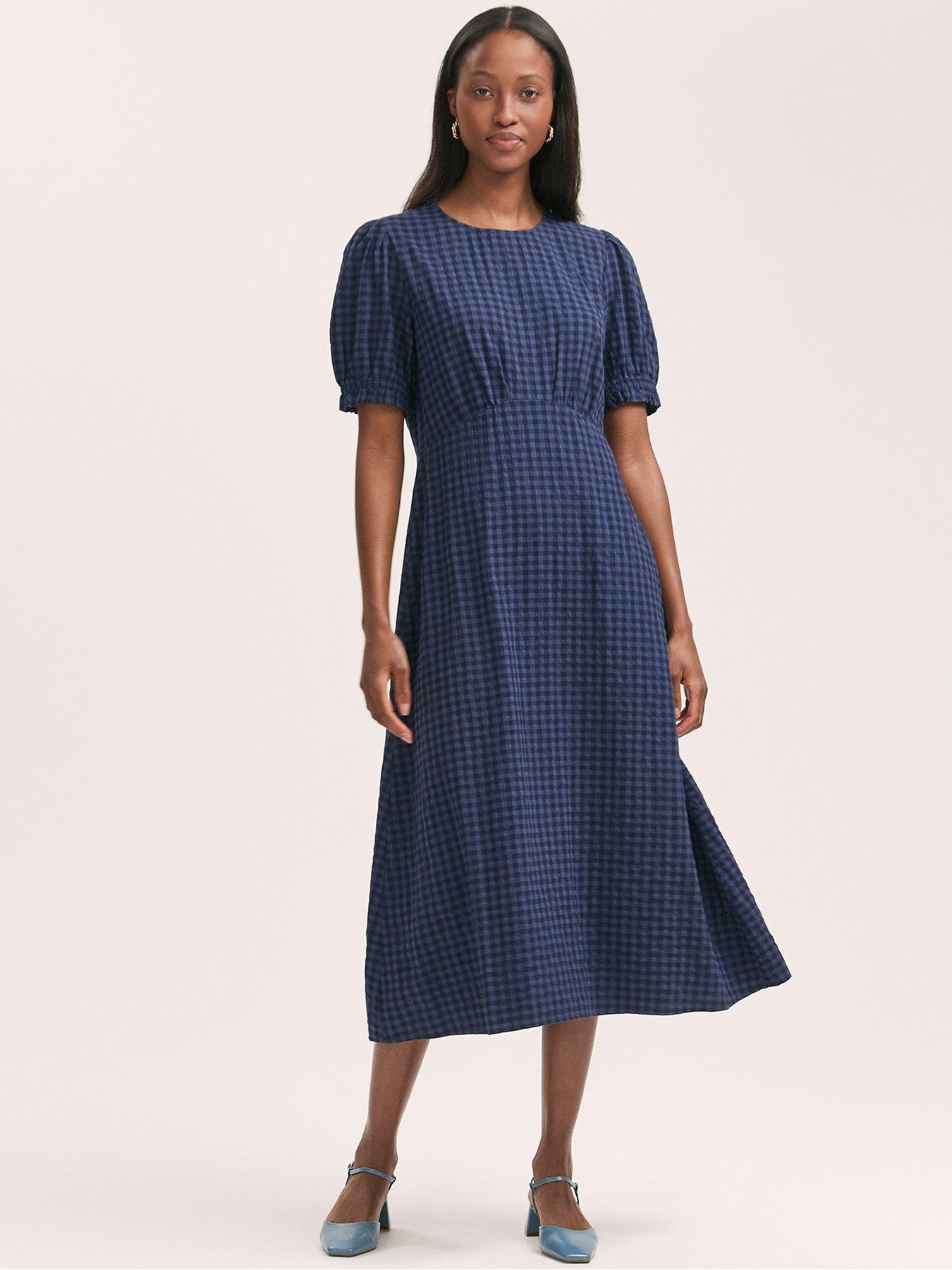 Finery Mela Gingham Midi Dress Blue Very