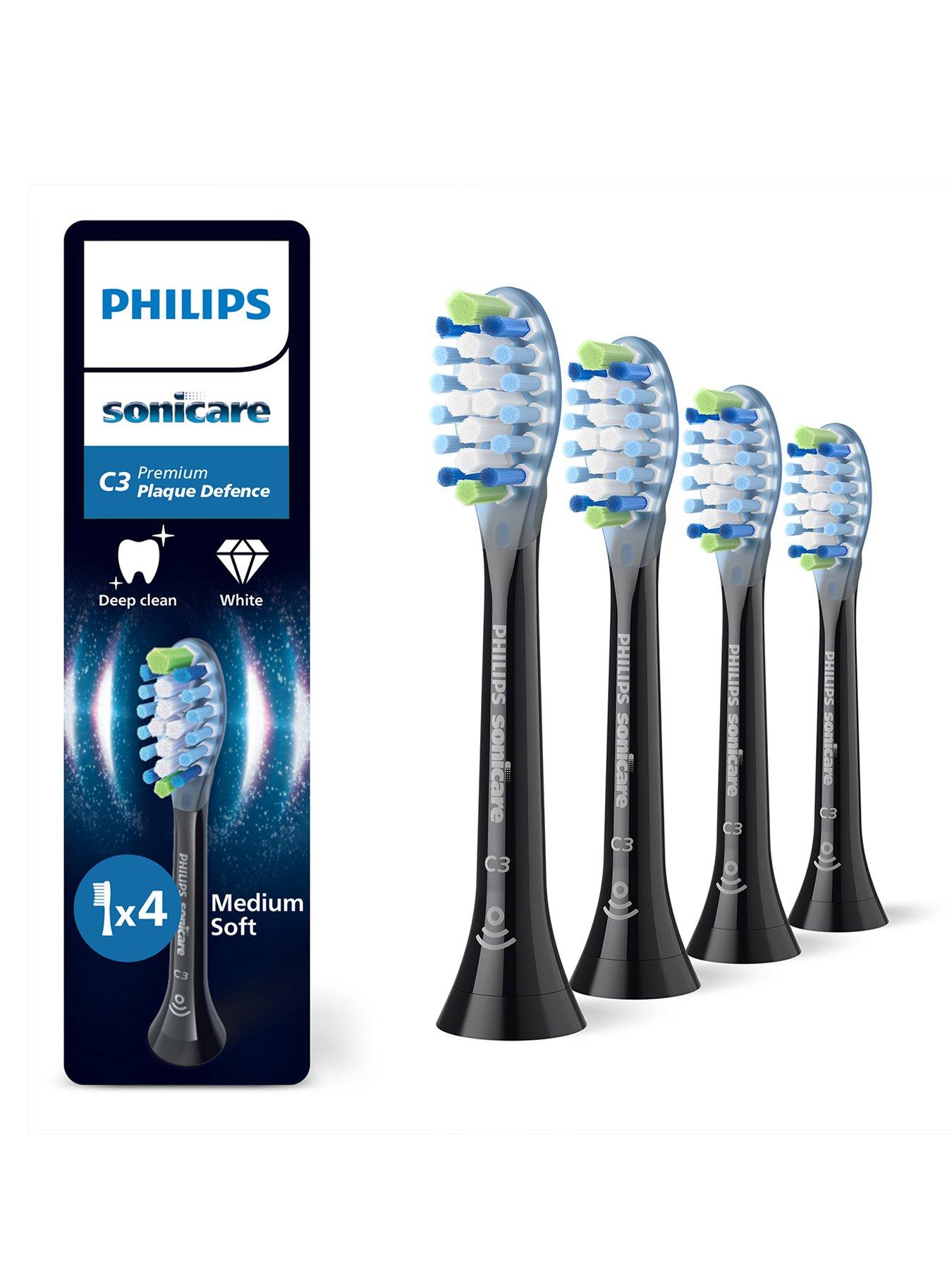 Philips Sonicare C3 Premium Plaque Defence, Genuine Replacement Toothbrush Heads, Black, 4 Pack, HX9044/88