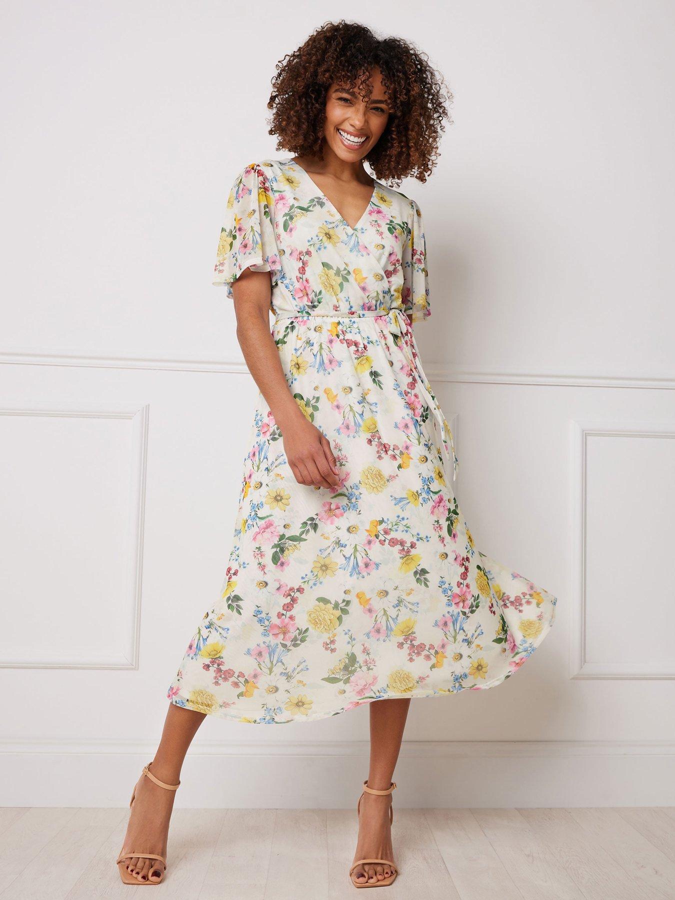 undefined Floral Mesh Wrap Dress - Ivory