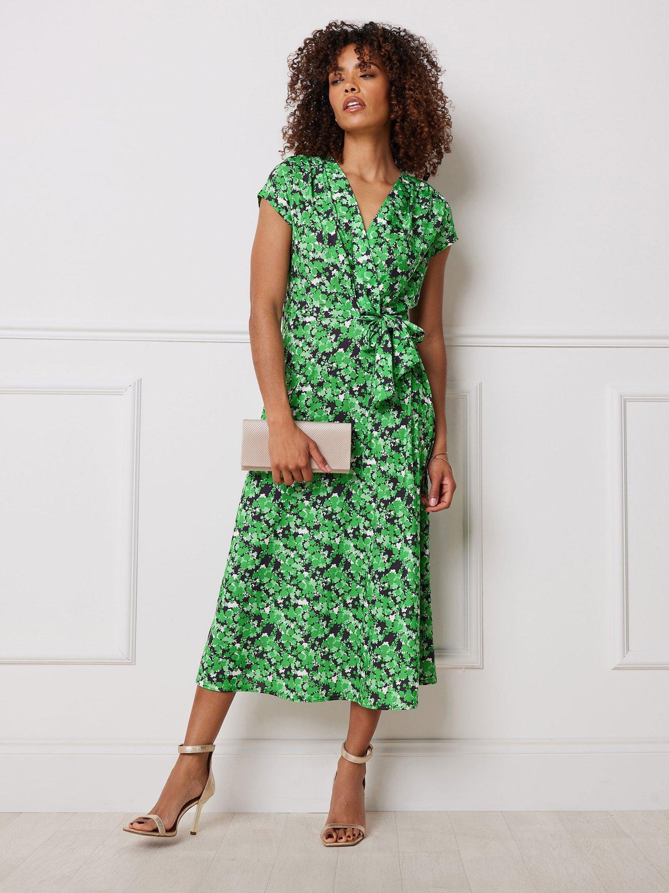 undefined Floral Side Twist Dress - Green