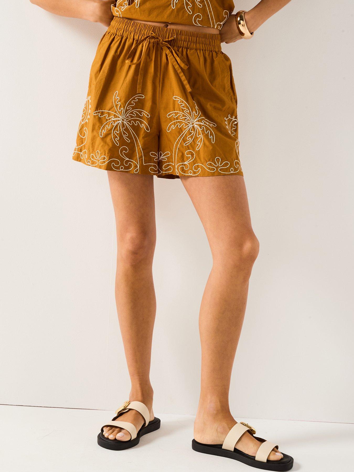 JDY Eliza Embroidery High Waist Shorts - Brown