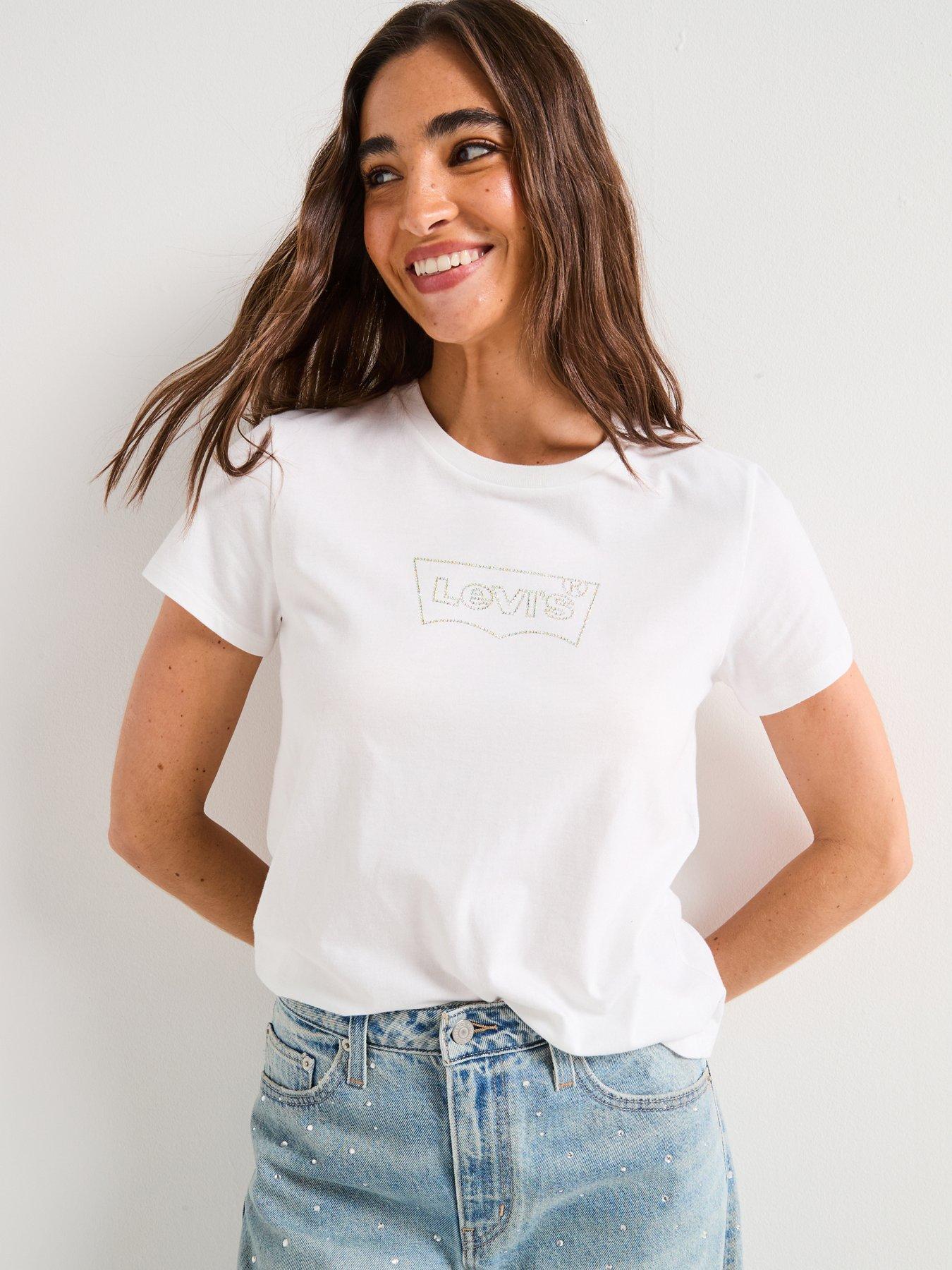 Levi's Perfect T-shirt - Batwing Iridescent Rhinestone N Bright White
