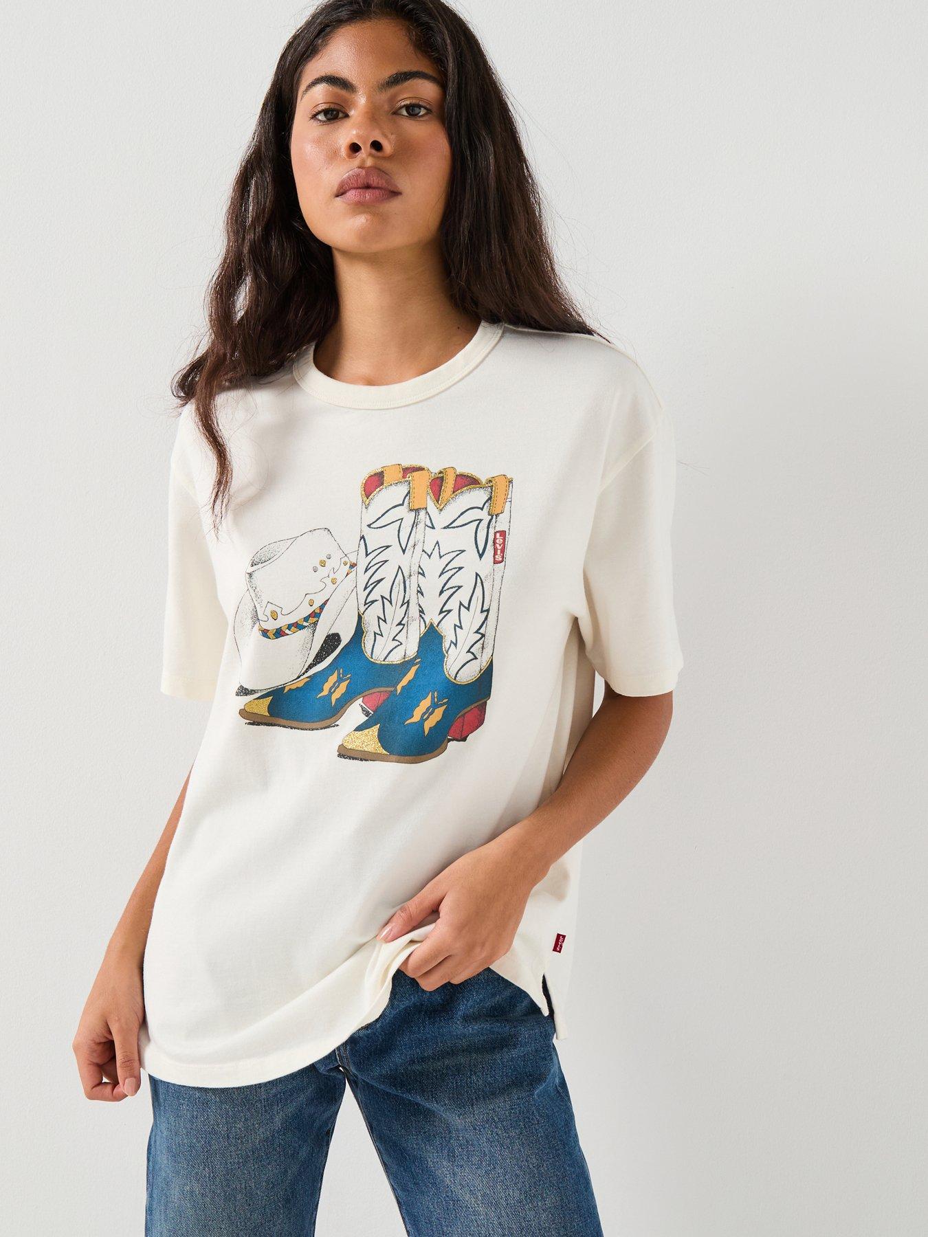 Levi'S Graphic Tabor T-Shirt - Cowboy Boot And Hat Graphic - White
