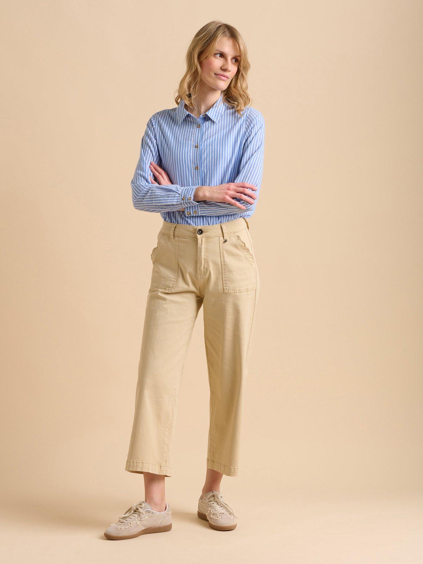 undefined Ankle Crop Wide Leg Trousers - Beige