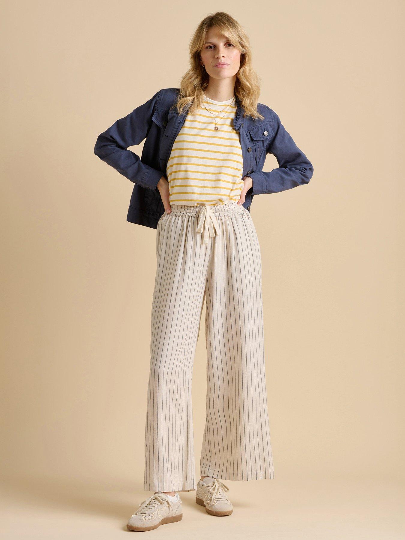 undefined Stripe Wide Leg Trouser - Beige