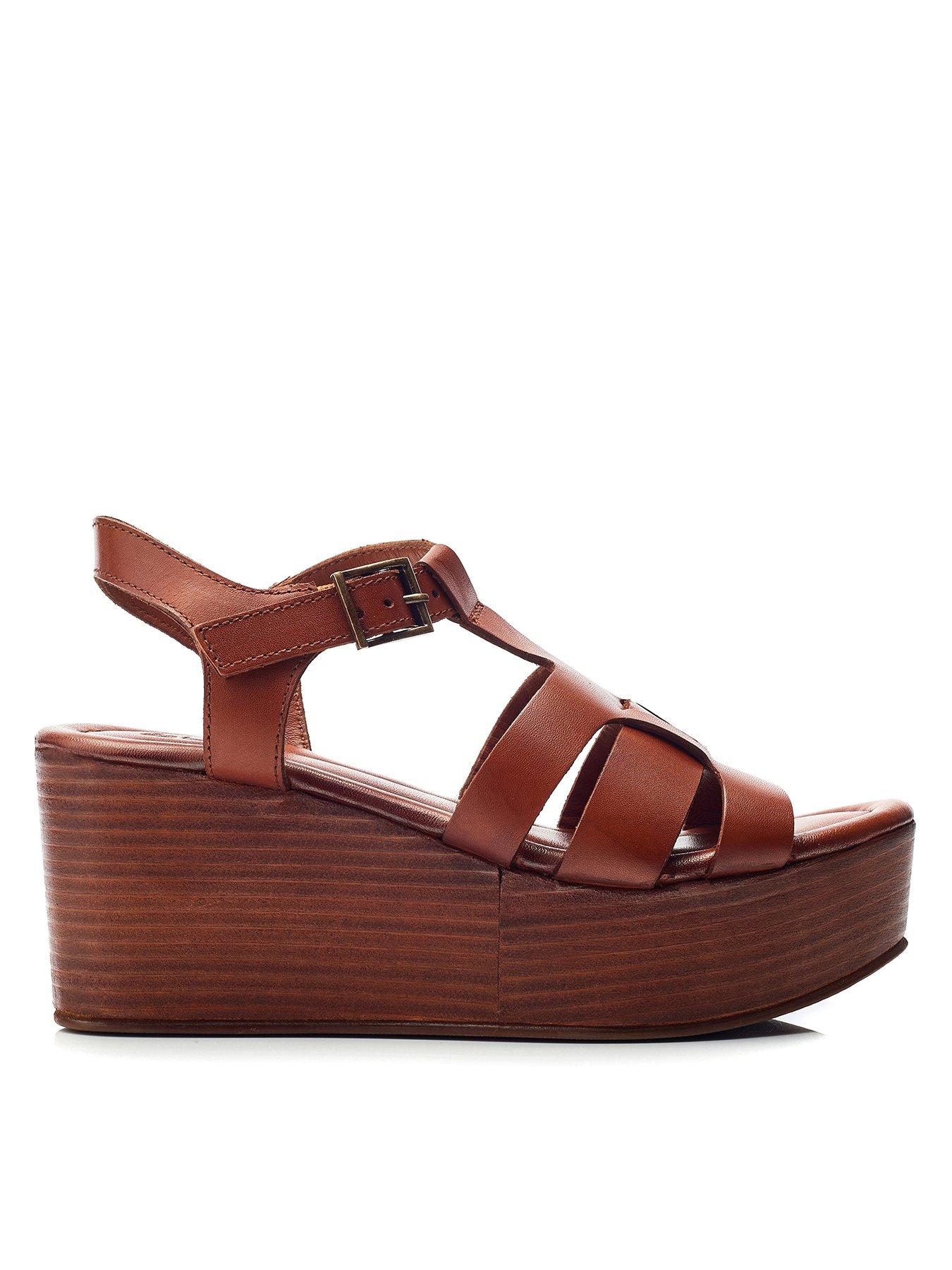 Image 1 of 5 of Moda In Pelle Quizette Leather Wedge Sandal - Tan