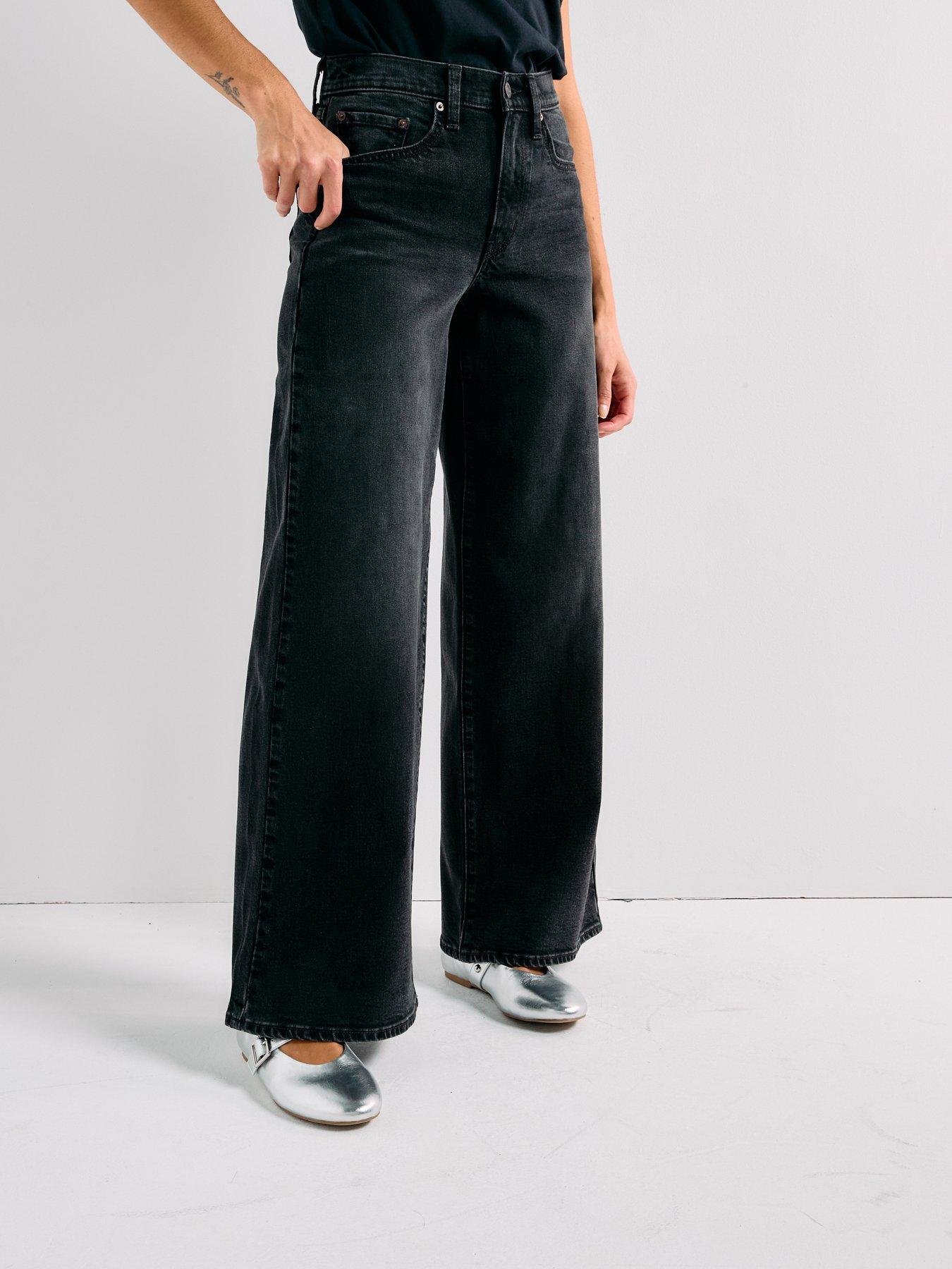 Levi's 728 High Rise Wide Leg Jeans, Black, Size 30, Inside Leg 32, Women