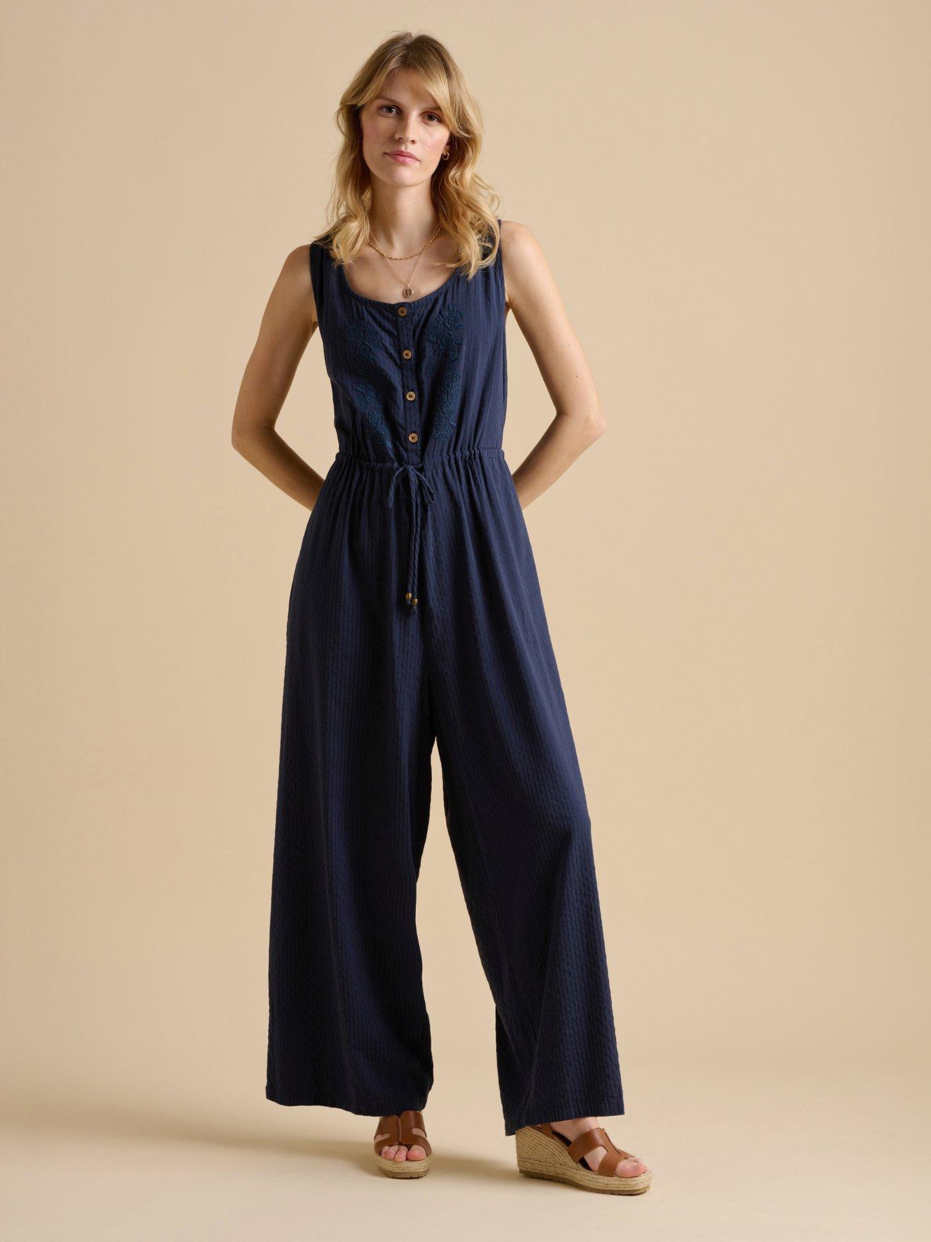 undefined Embroidery Drawstring Tie Jumpsuit