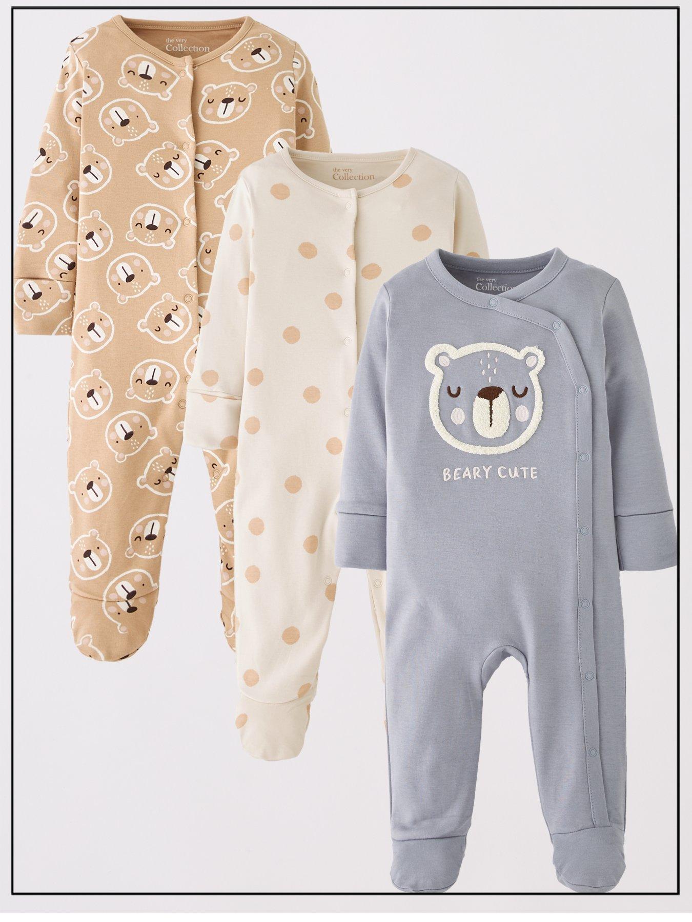 undefined Baby Boys 3Pk Beary Cute Sleepsuits - Blue