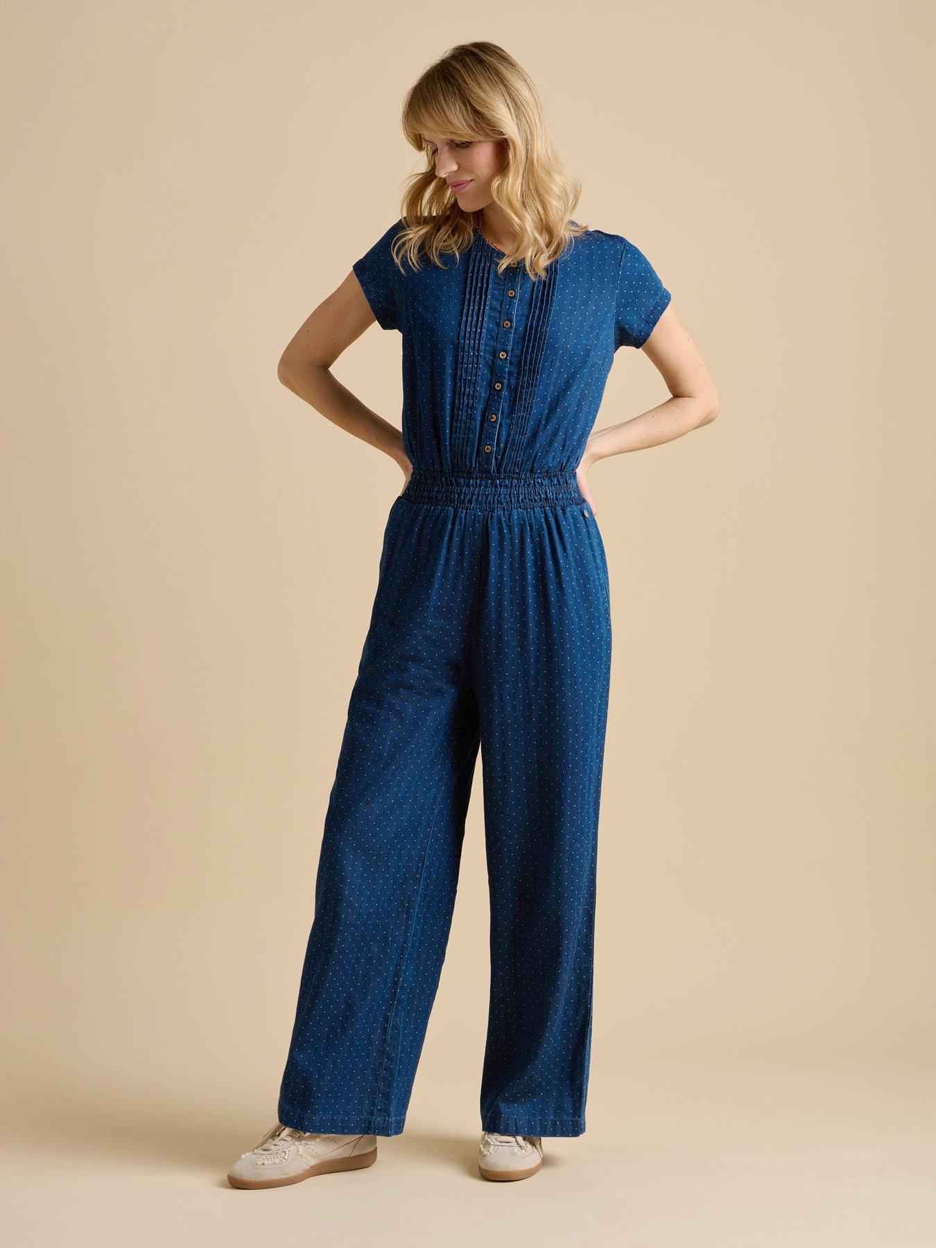 undefined Spot Denim Wide Leg Jumpsuit