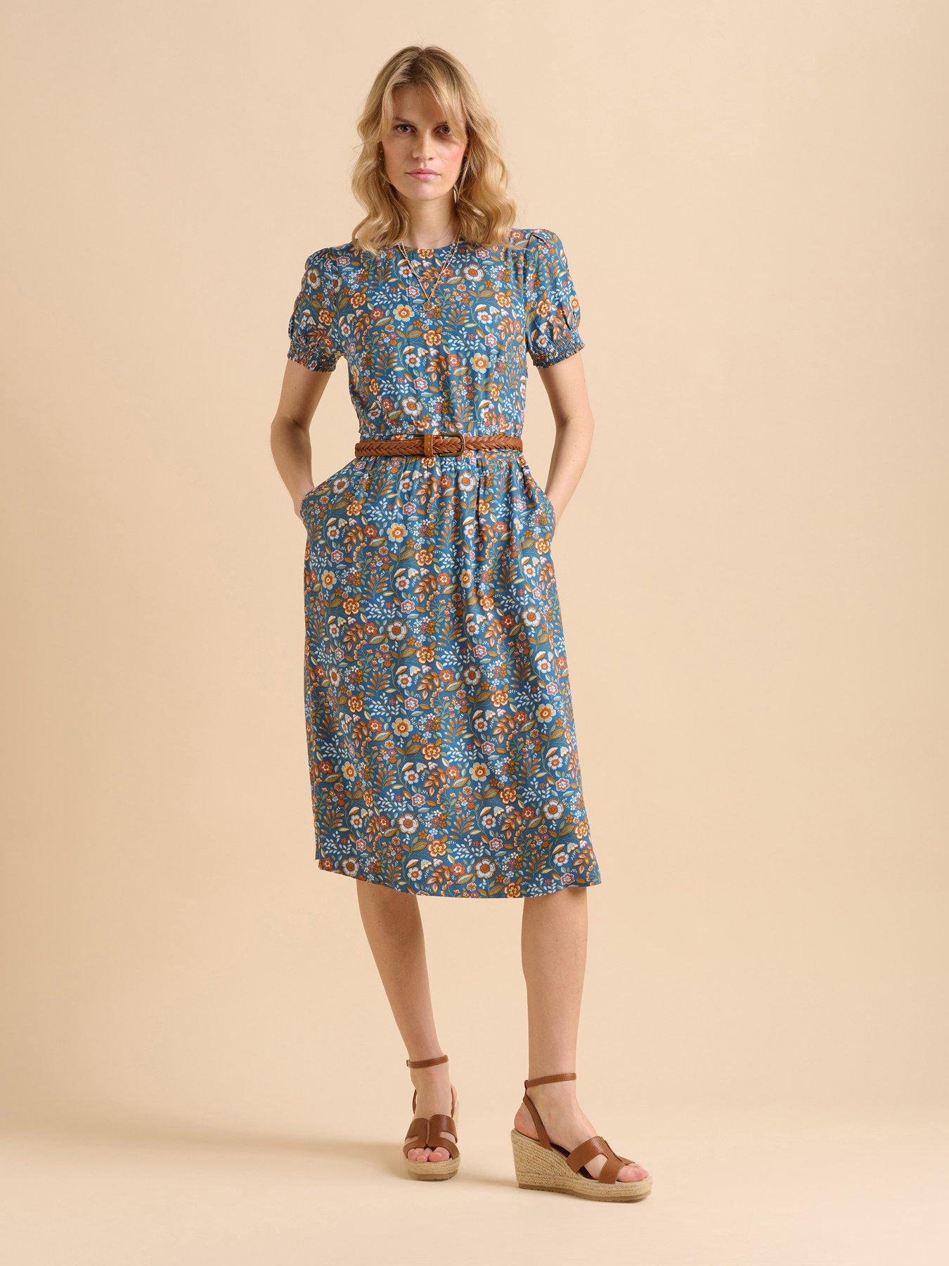undefined Navy Secret Garden Midi Dress
