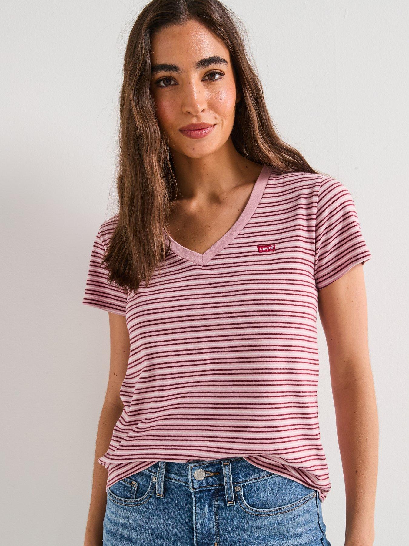 undefined Perfect V-neck T-shirt - Clara Stripe Zephyr Jersey - Pink