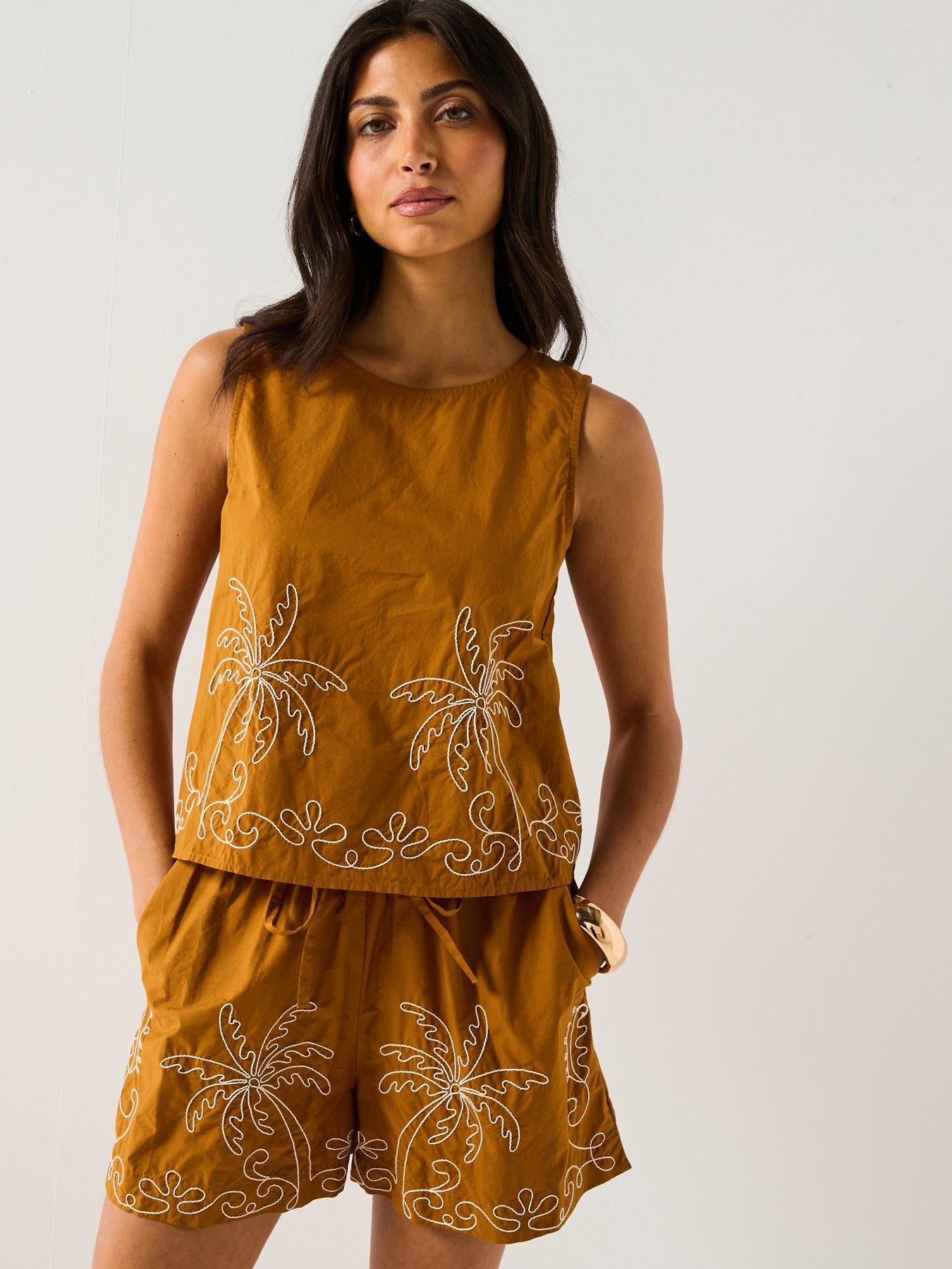 undefined Embroidered Woven Top - Mustard
