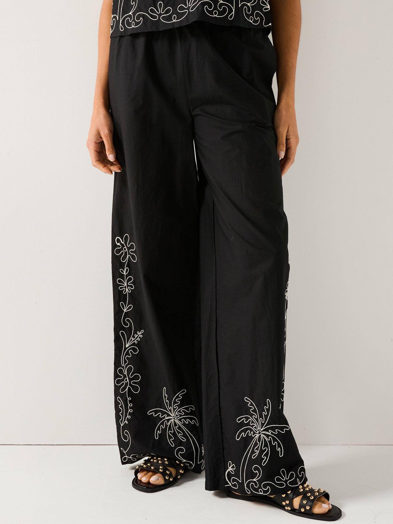 undefined Embroidered Woven Trousers - Black