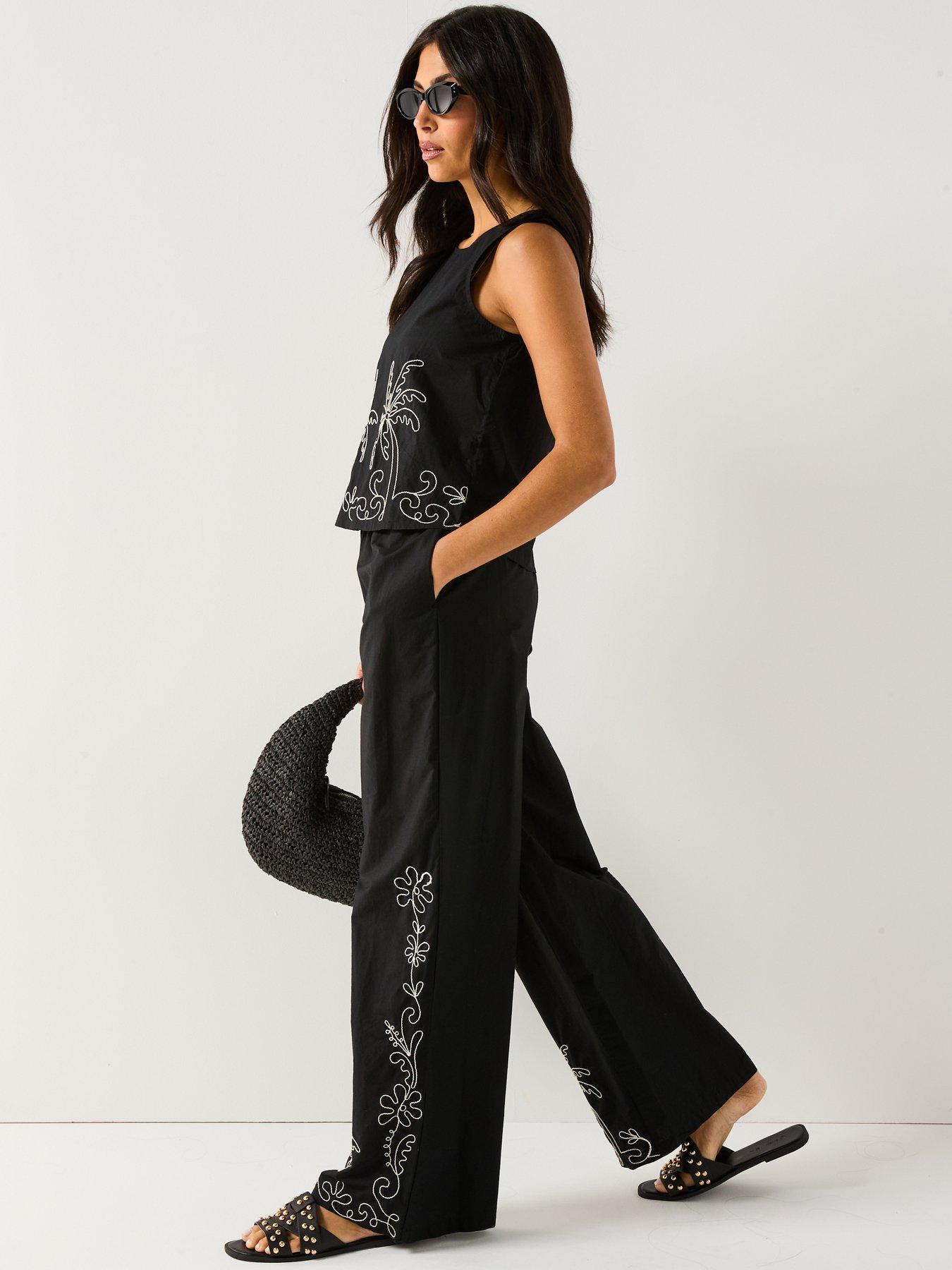 JDY Embroidered Woven Trousers - Black | Very