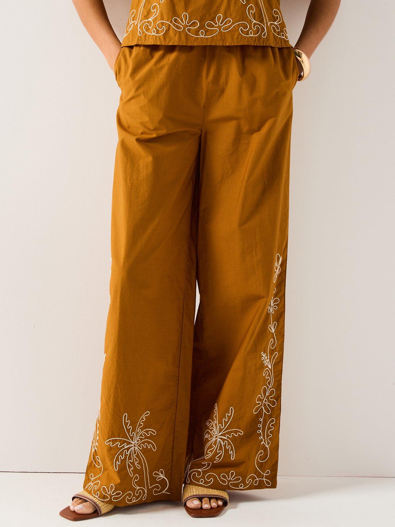 undefined Embroidered Woven Trousers - Mustard