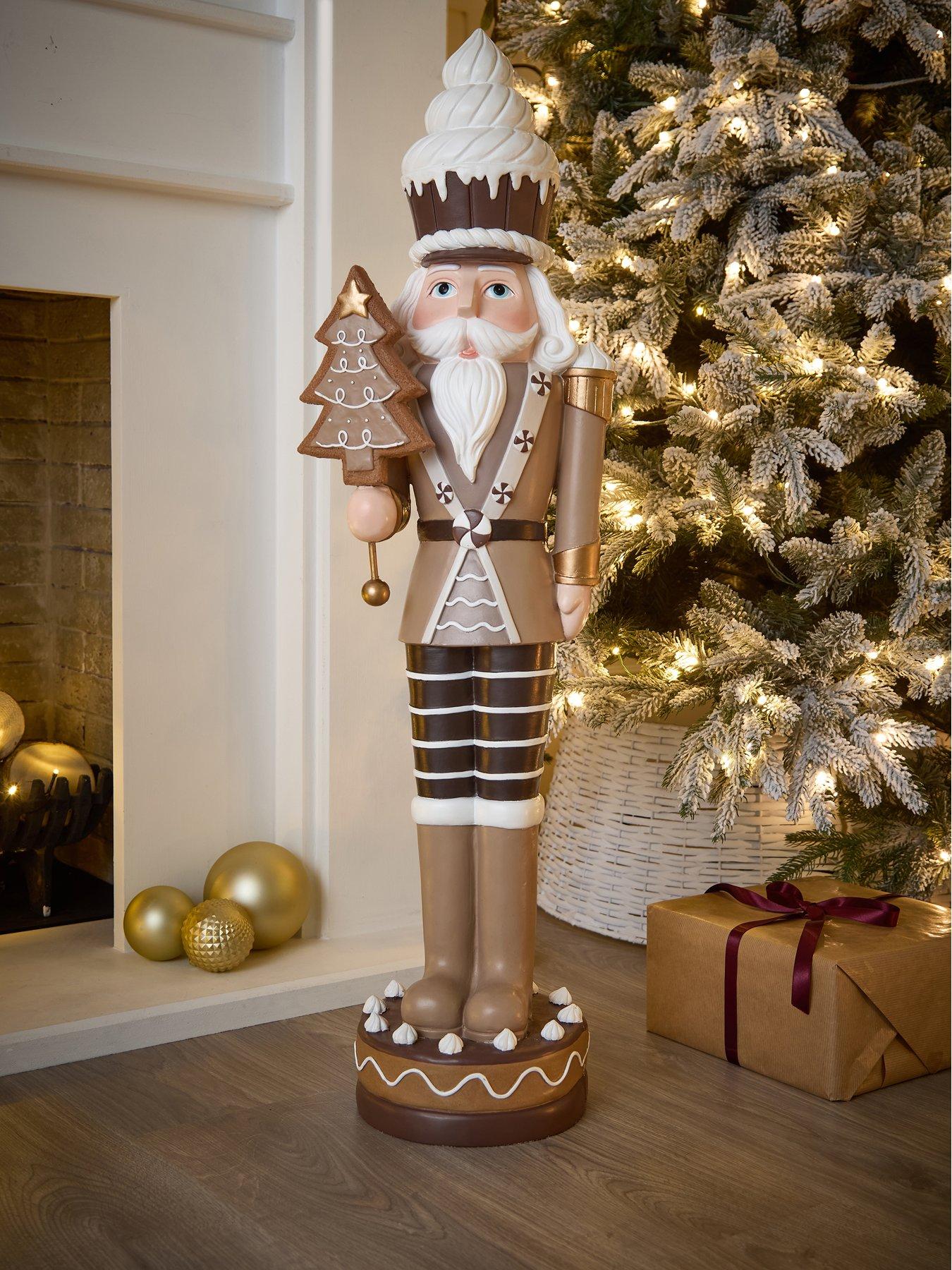 Festive 93 cm Brown/White Nutcracker with Cake Hat and Tree Christmas Decoration