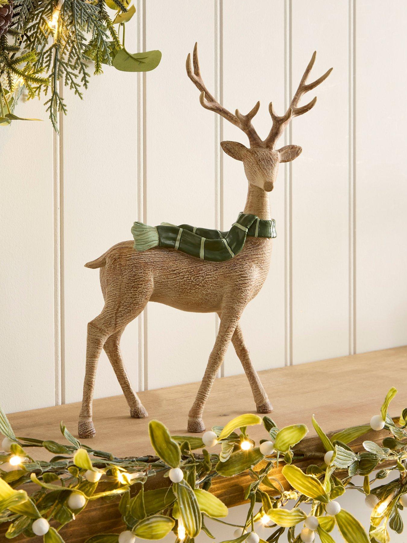 Festive 32 cm Resin Reindeer In Scarf Christmas Decoration