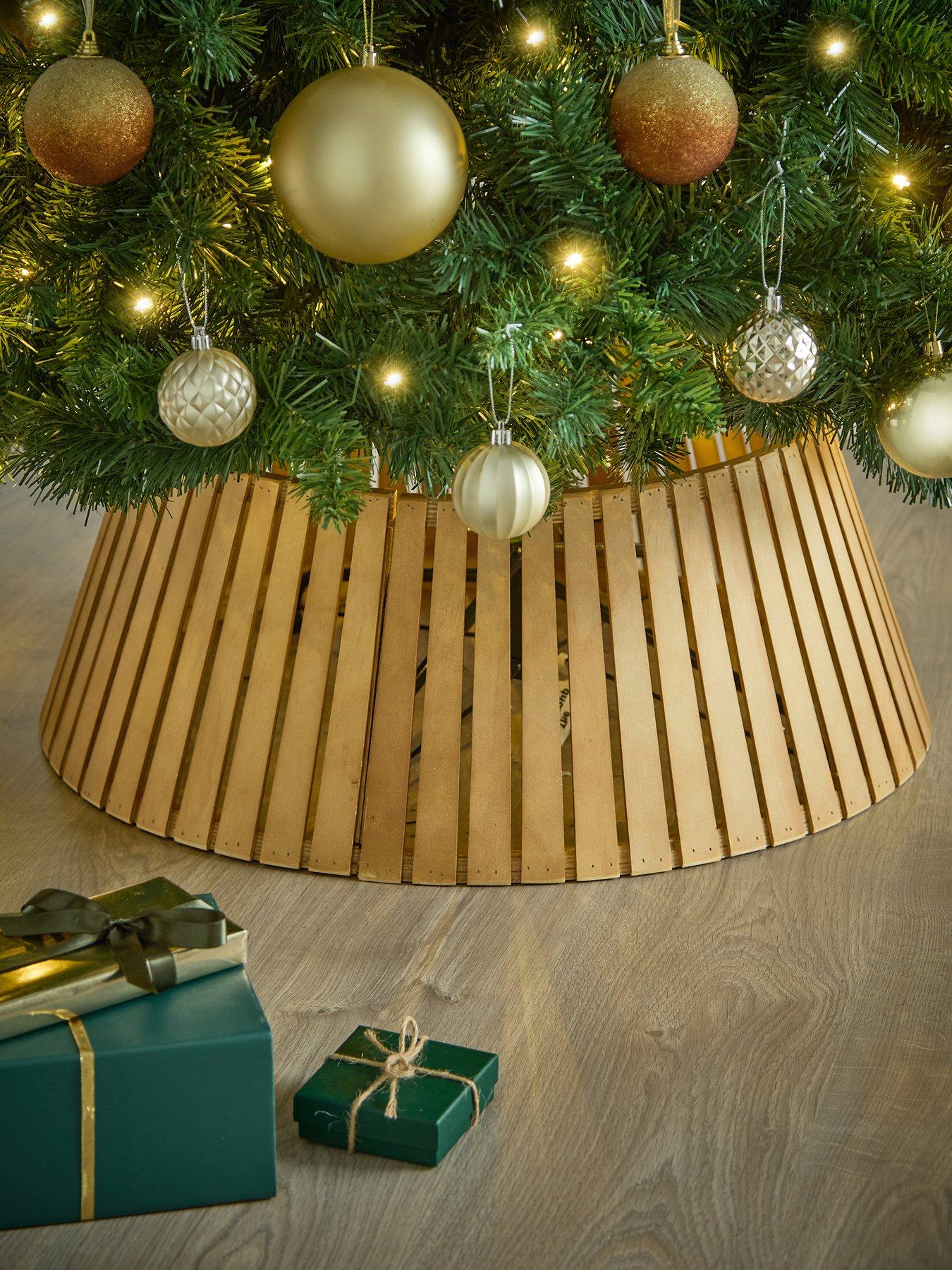 Image 1 of 6 of Festive Wooden Slat Christmas Tree Skirt - 66 cm