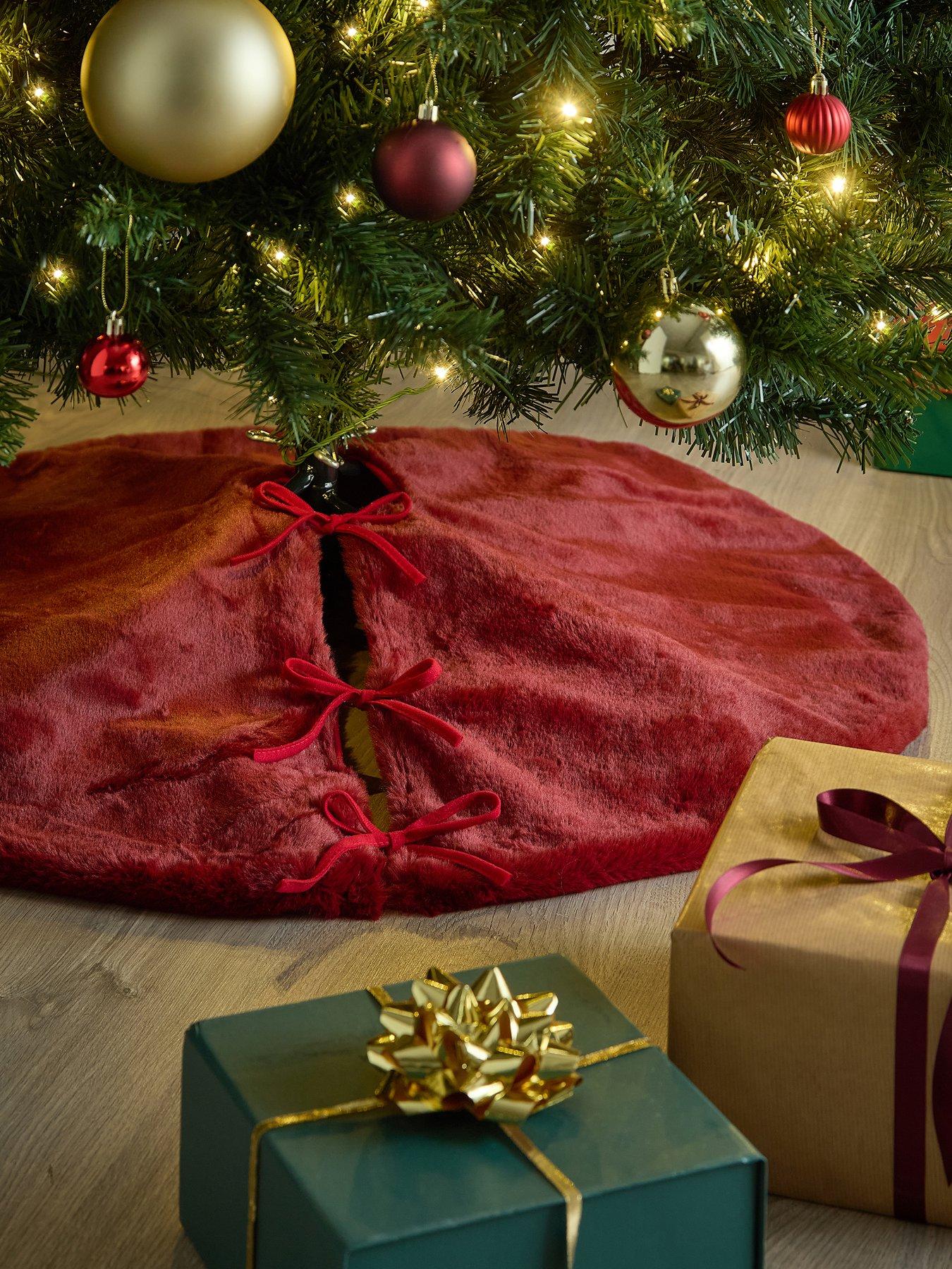 Image 1 of 3 of Festive Burgundy Faux Fur Christmas Tree Skirt - 90 cm