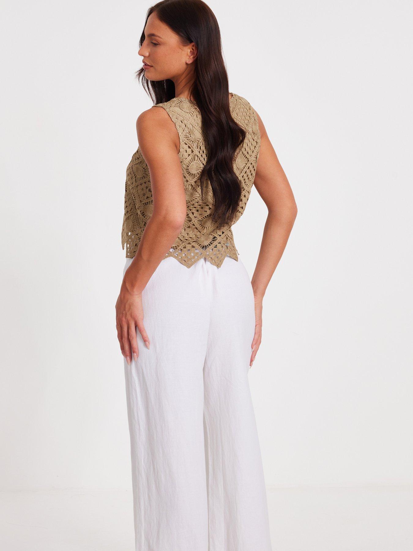 Image 2 of 6 of Quiz Khaki Crochet Waistcoat
