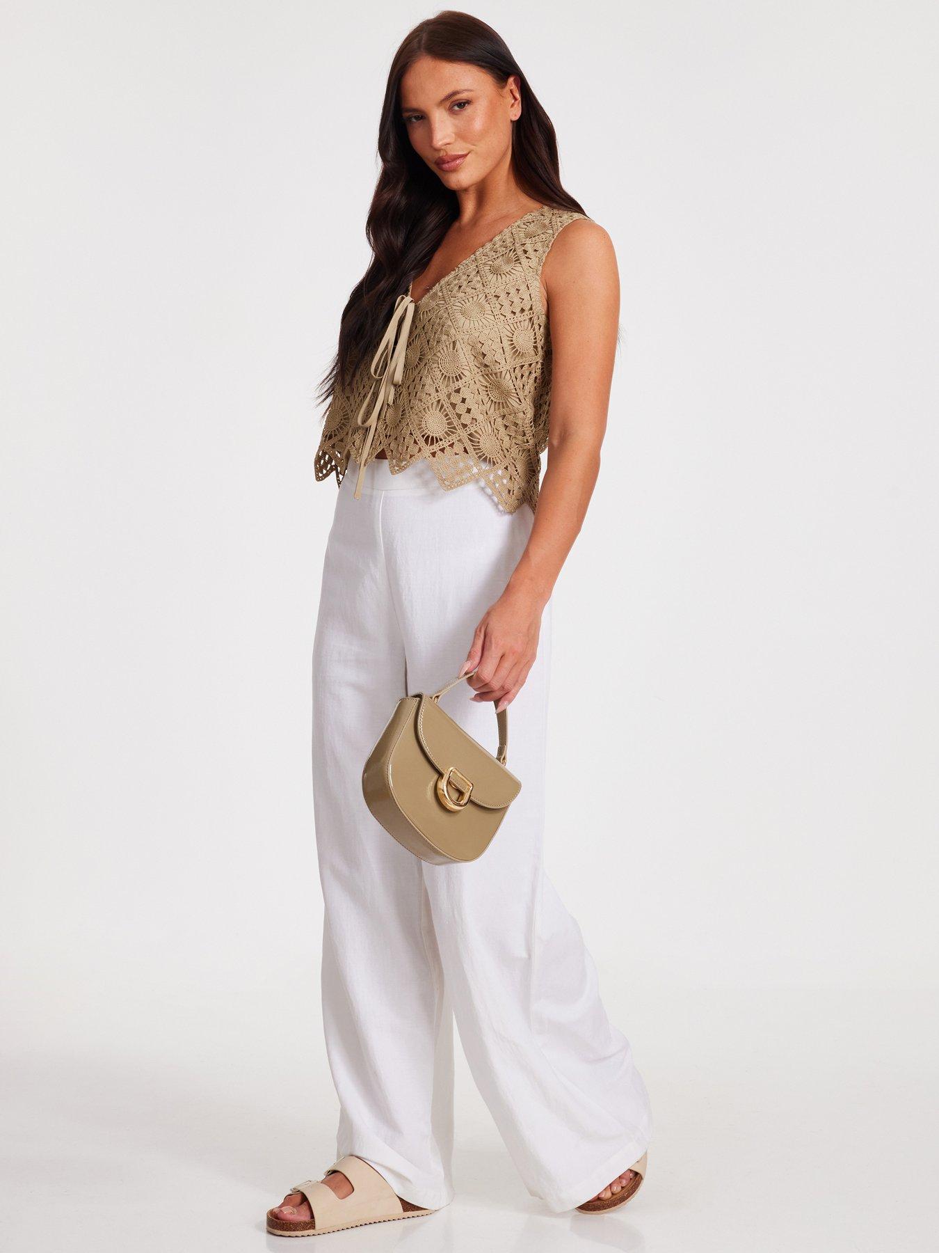 Image 3 of 6 of Quiz Khaki Crochet Waistcoat