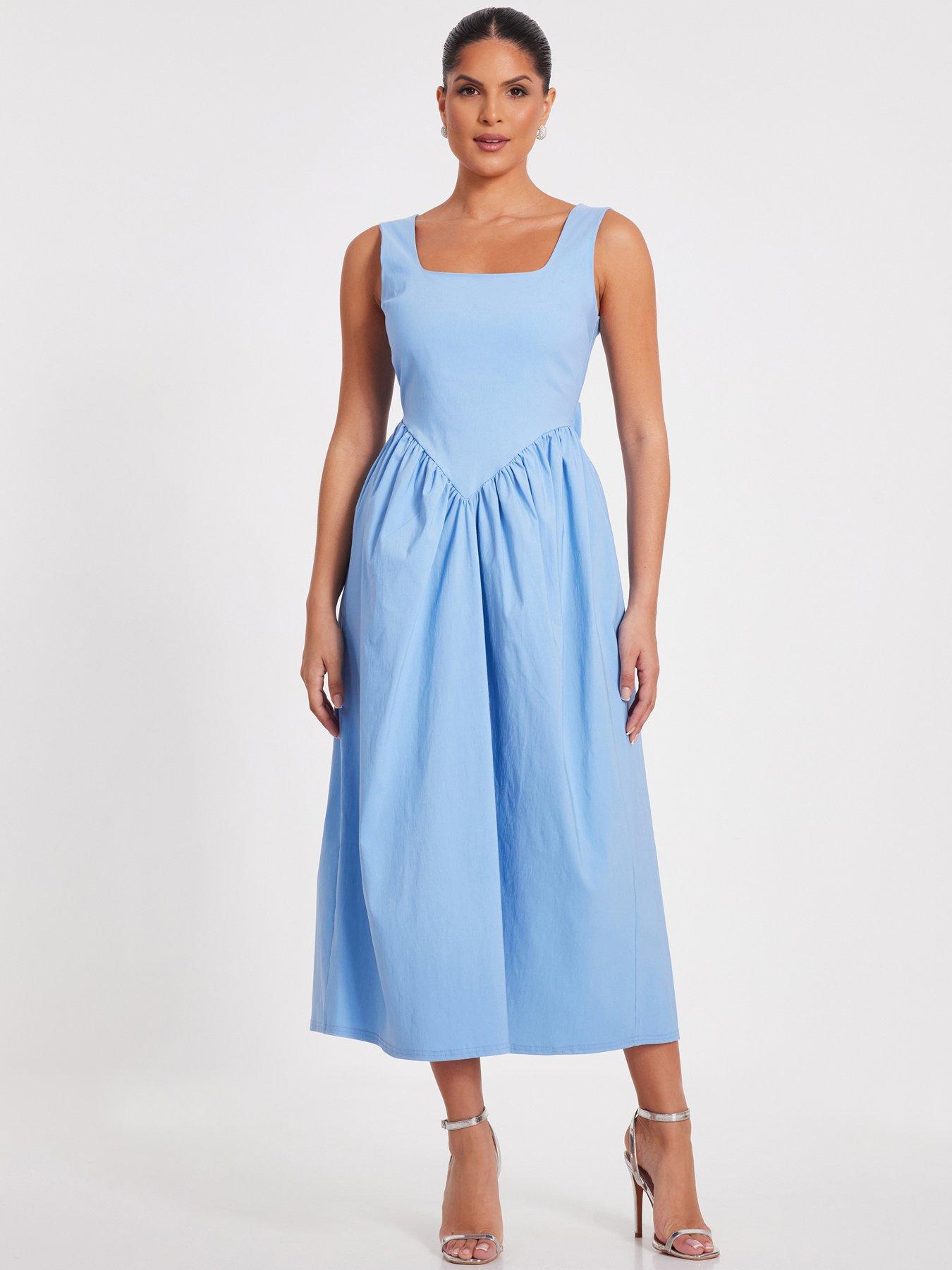 undefined Light Blue Bow Back Midi Dress