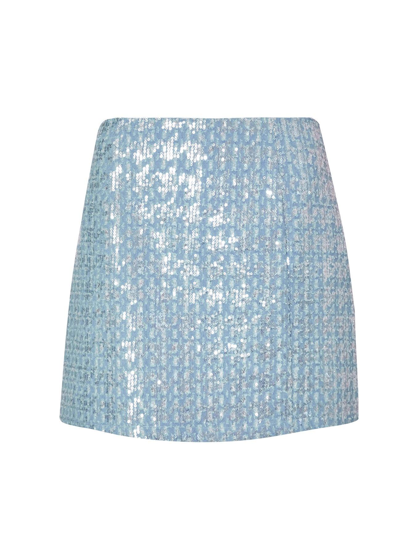 Image 4 of 6 of Quiz Blue Sequin Denim Mini Skirt